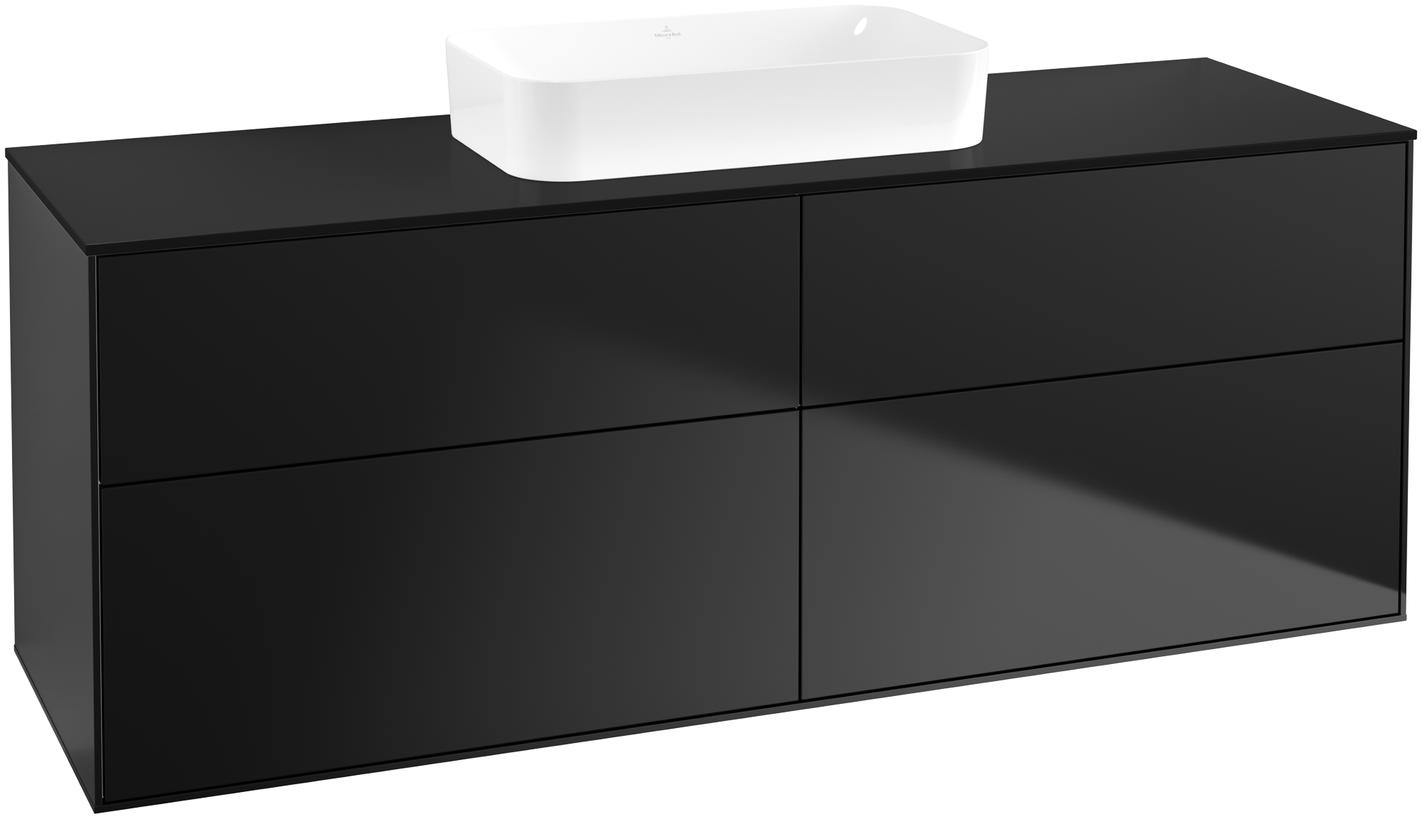 Villeroy & Boch Finion Mobile sottolavabo, 4 vani estraibili, 1600x603x501mm, Corpo: Black Matt Lacquer, Fronte: Black Matt Lacquer, Piastra di copertura: Glass Black Matt