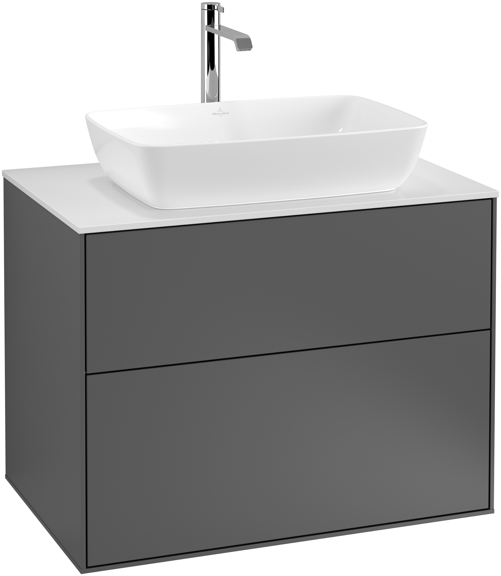 Villeroy & Boch Finion Waschbeckenunterschrank, 2 Auszüge, 800x603x501mm, Korpus: Anthracite Matt Lacquer, Front: Anthracite Matt Lacquer, Abdeckplatte: Glass White Matt
