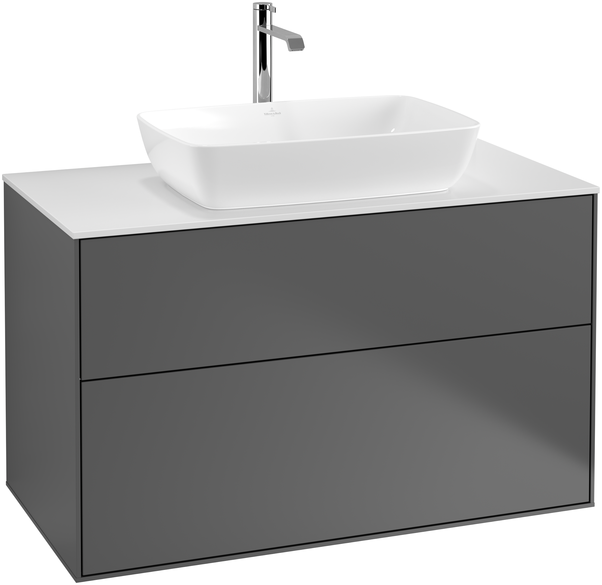 Villeroy & Boch Finion Vanity unit, 2 pull-out compartments, 1000x603x501mm, Body: Anthracite Matt Lacquer, Front: Anthracite Matt Lacquer, Cover plate: Glass White Matt