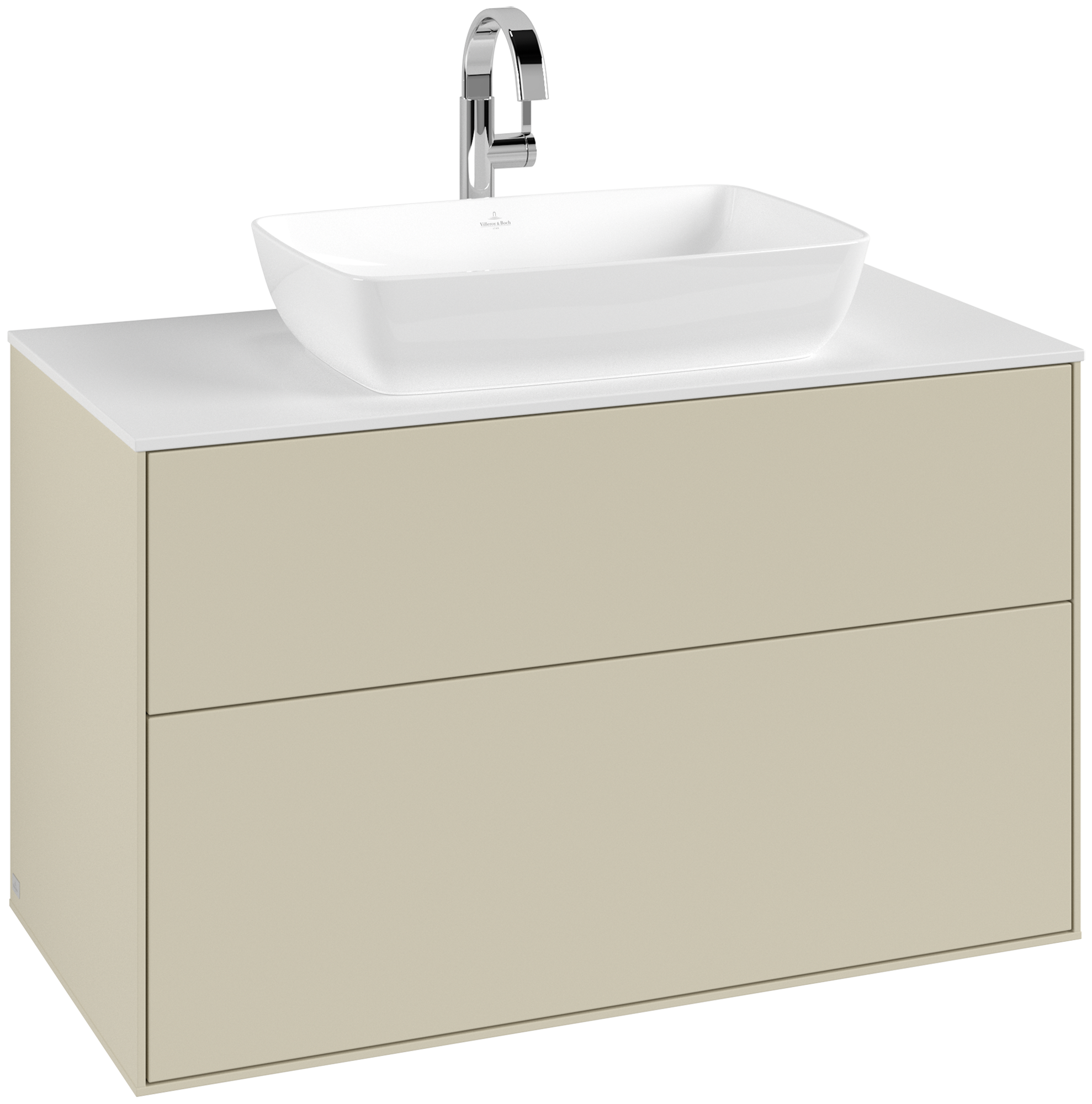 Villeroy & Boch Finion Waschbeckenunterschrank, 2 Auszüge, 1000x603x501mm, Korpus: Silk Grey Matt Lacquer, Front: Silk Grey Matt Lacquer, Abdeckplatte: Glass White Matt