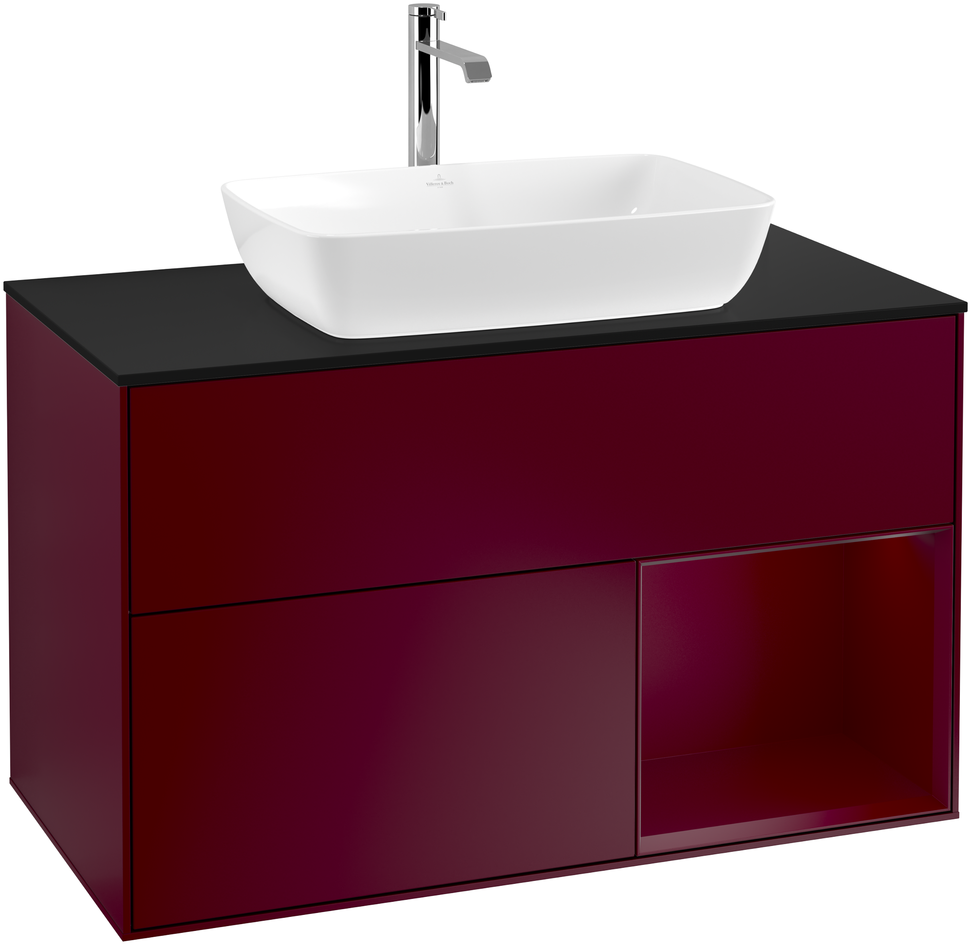 Villeroy & Boch Finion Vanity unit, with lighting, 2 pull-out compartments, 1000x603x501mm, Body: Peony Matt Lacquer, Front: Peony Matt Lacquer, Shelf: Peony Matt Lacquer, Cover plate: Glass Black Matt
