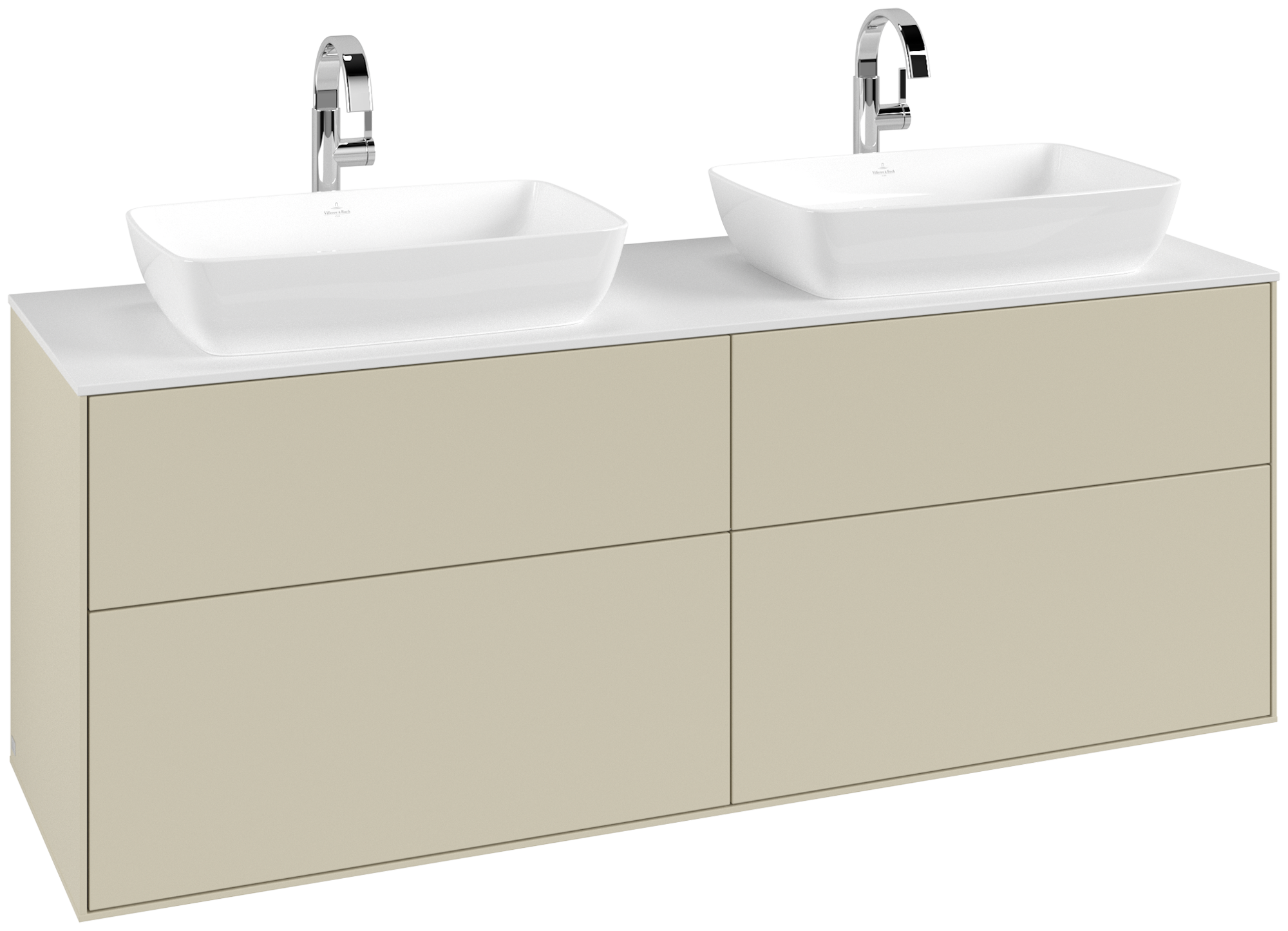 Villeroy & Boch Finion Waschbeckenunterschrank, 4 Auszüge, 1600x603x501mm, Korpus: Silk Grey Matt Lacquer, Front: Silk Grey Matt Lacquer, Abdeckplatte: Glass White Matt