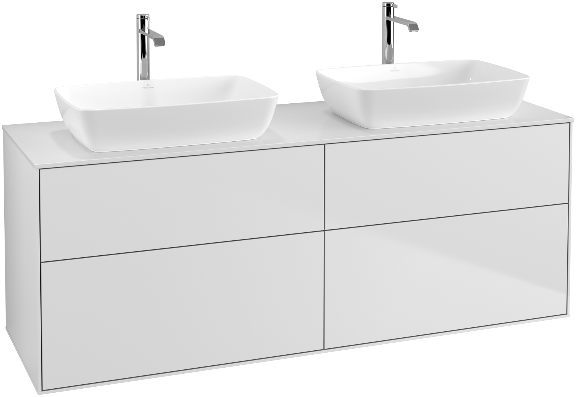 Villeroy & Boch Finion Waschbeckenunterschrank, 4 Auszüge, 1600x603x501mm, Korpus: White Matt Lacquer, Front: White Matt Lacquer, Abdeckplatte: Glass White Matt