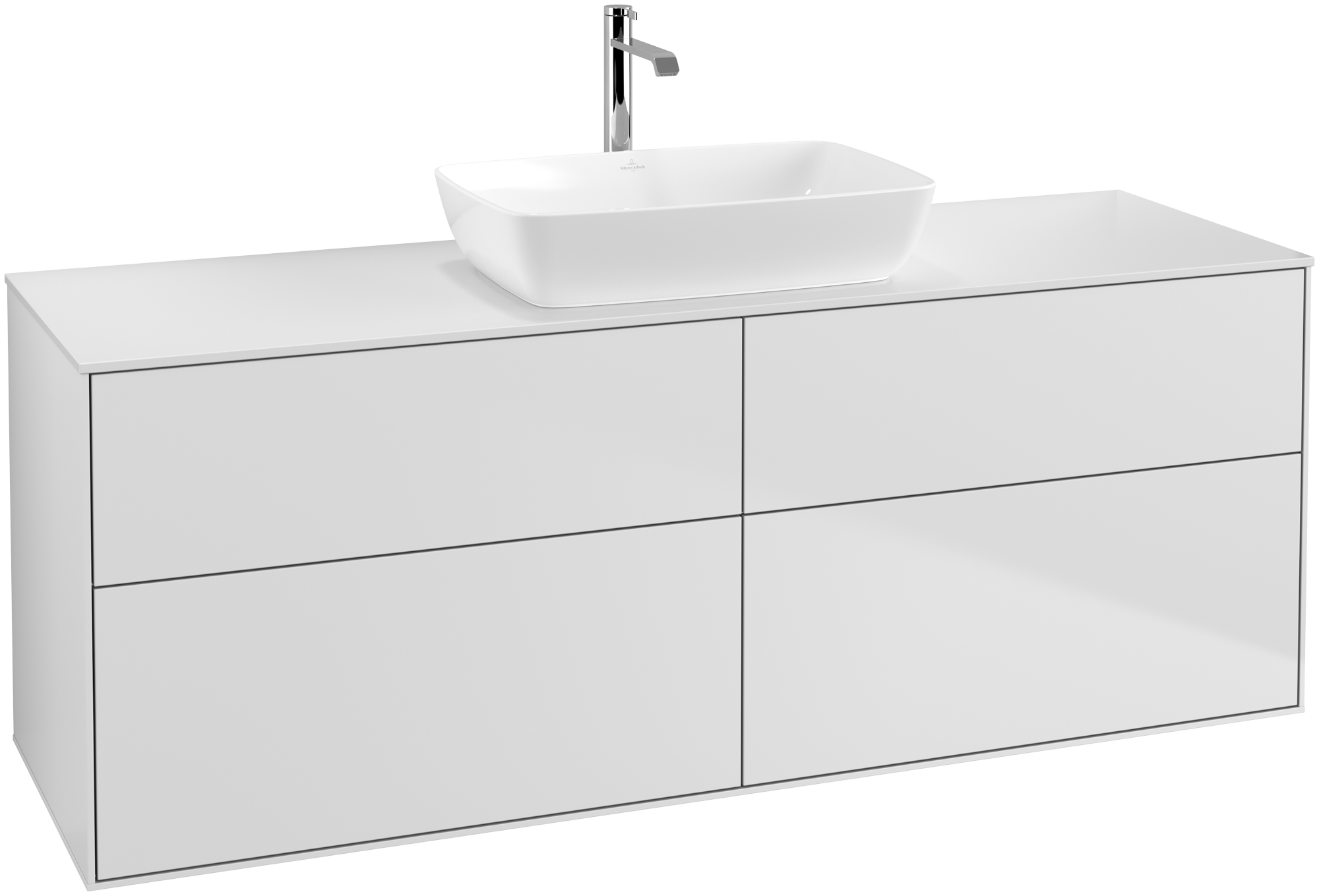 Villeroy & Boch Finion Waschbeckenunterschrank, 4 Auszüge, 1600x603x501mm, Korpus: White Matt Lacquer, Front: White Matt Lacquer, Abdeckplatte: Glass White Matt