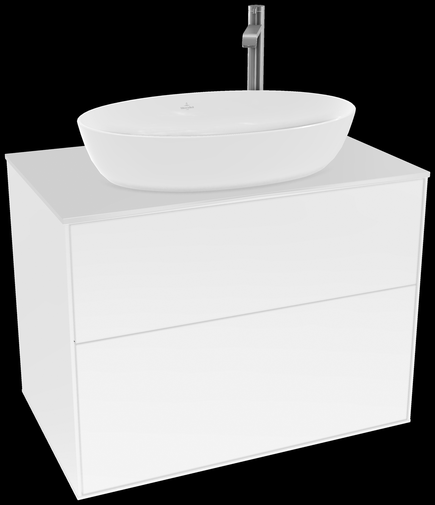 Villeroy & Boch Finion Waschbeckenunterschrank, 2 Auszüge, 800x603x501mm, Korpus: Glossy White Lacquer, Front: Glossy White Lacquer, Abdeckplatte: Glass White Matt