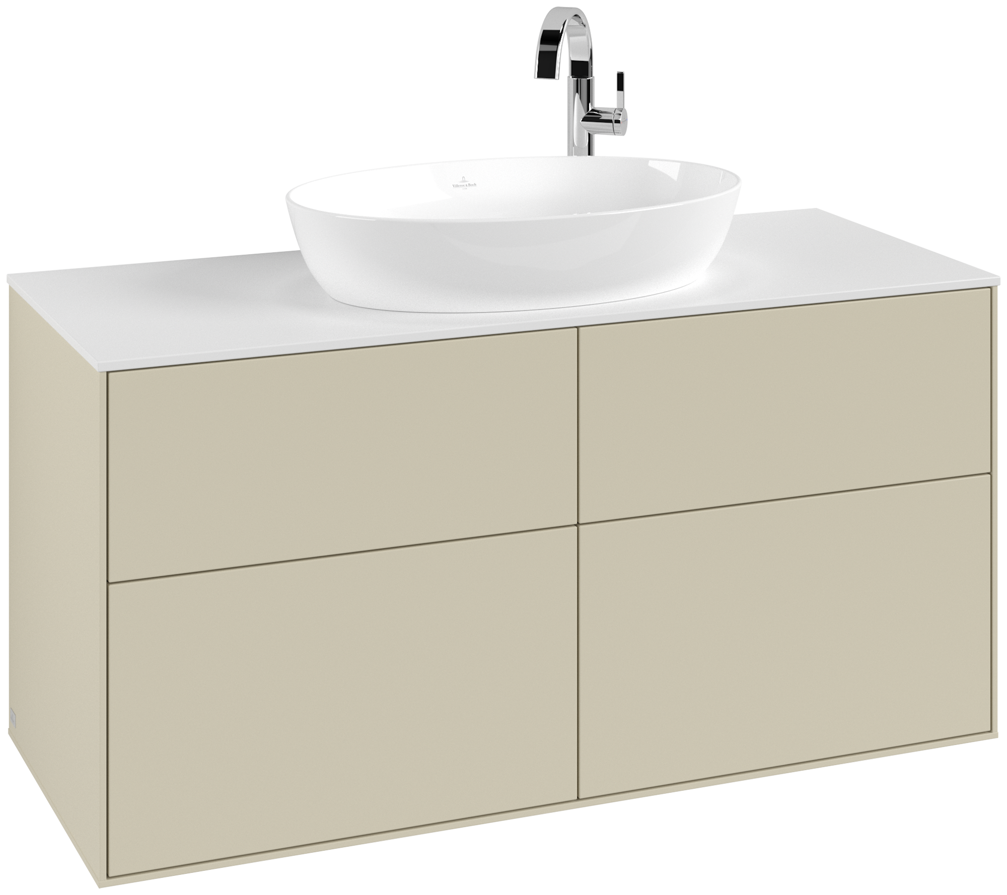 Villeroy & Boch Finion Waschbeckenunterschrank, 4 Auszüge, 1200x603x501mm, Korpus: Silk Grey Matt Lacquer, Front: Silk Grey Matt Lacquer, Abdeckplatte: Glass White Matt