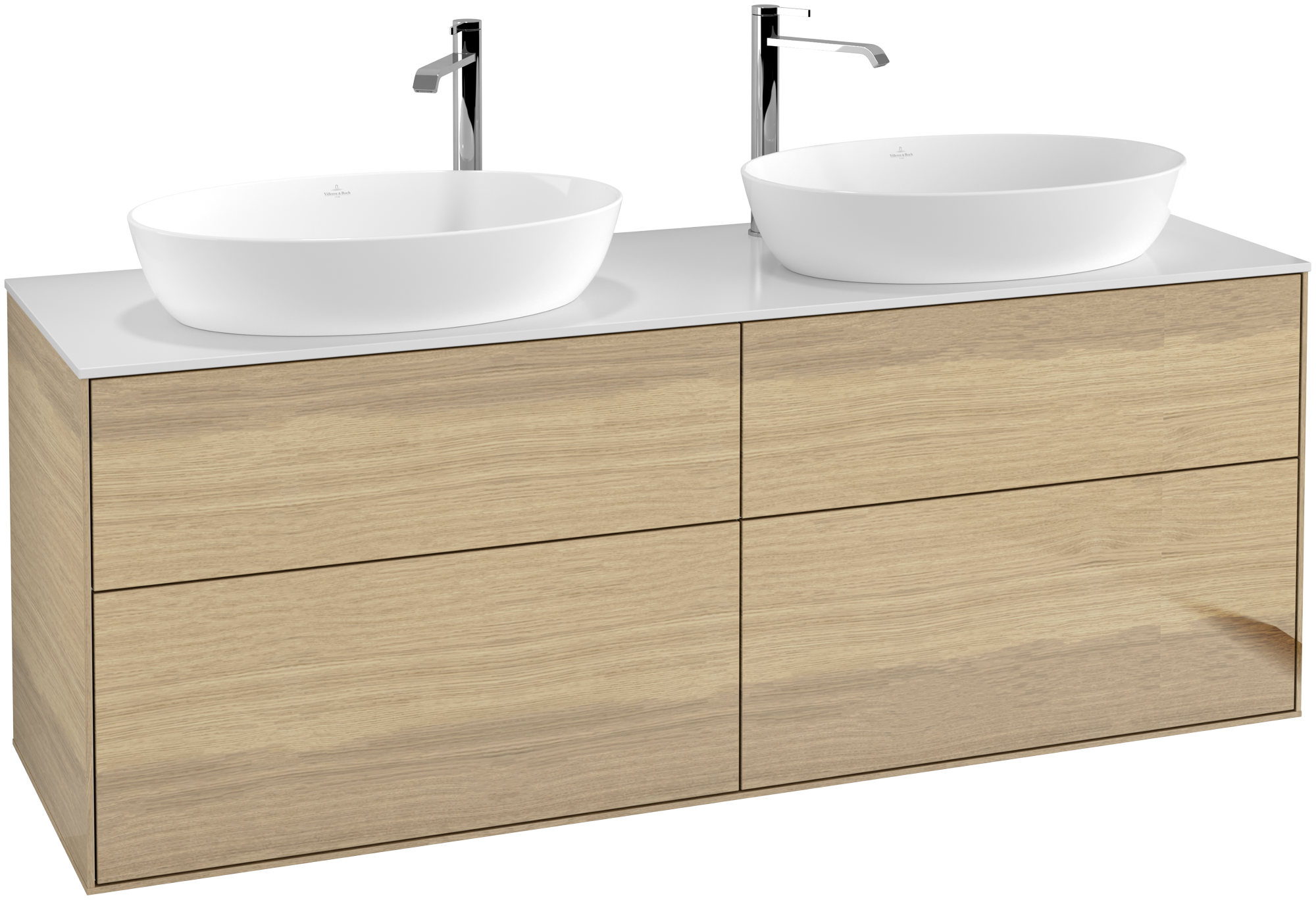 Villeroy & Boch Finion Waschbeckenunterschrank, 4 Auszüge, 1600x603x501mm, Korpus: Oak Veneer, Front: Oak Veneer, Abdeckplatte: Glass White Matt