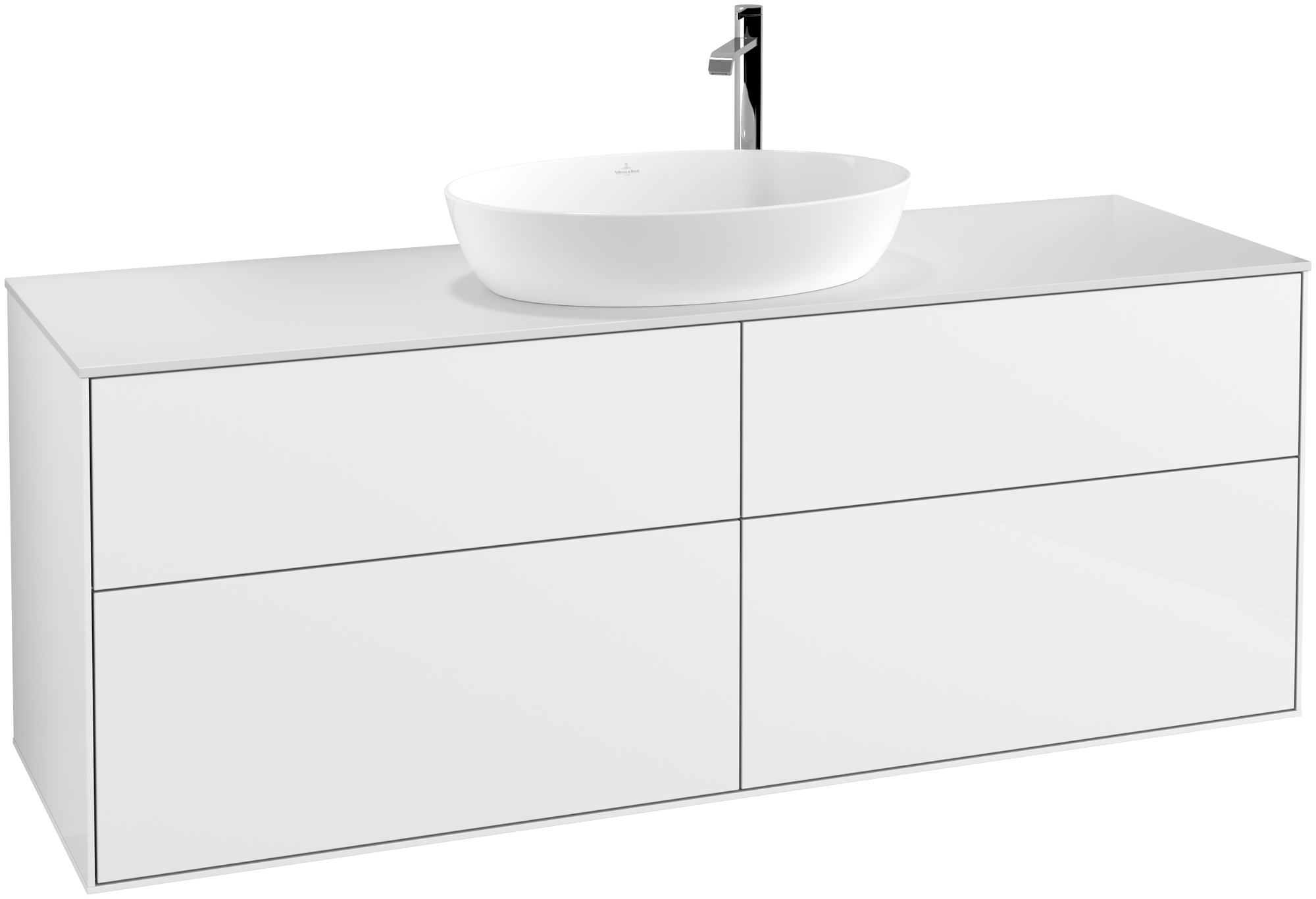 Villeroy & Boch Finion Skåp till tvättställ, 4 utdragbara fack, 1600x603x501mm, Kropp: Glossy White Lacquer, Framsida: Glossy White Lacquer, Täckplatta: Glass White Matt