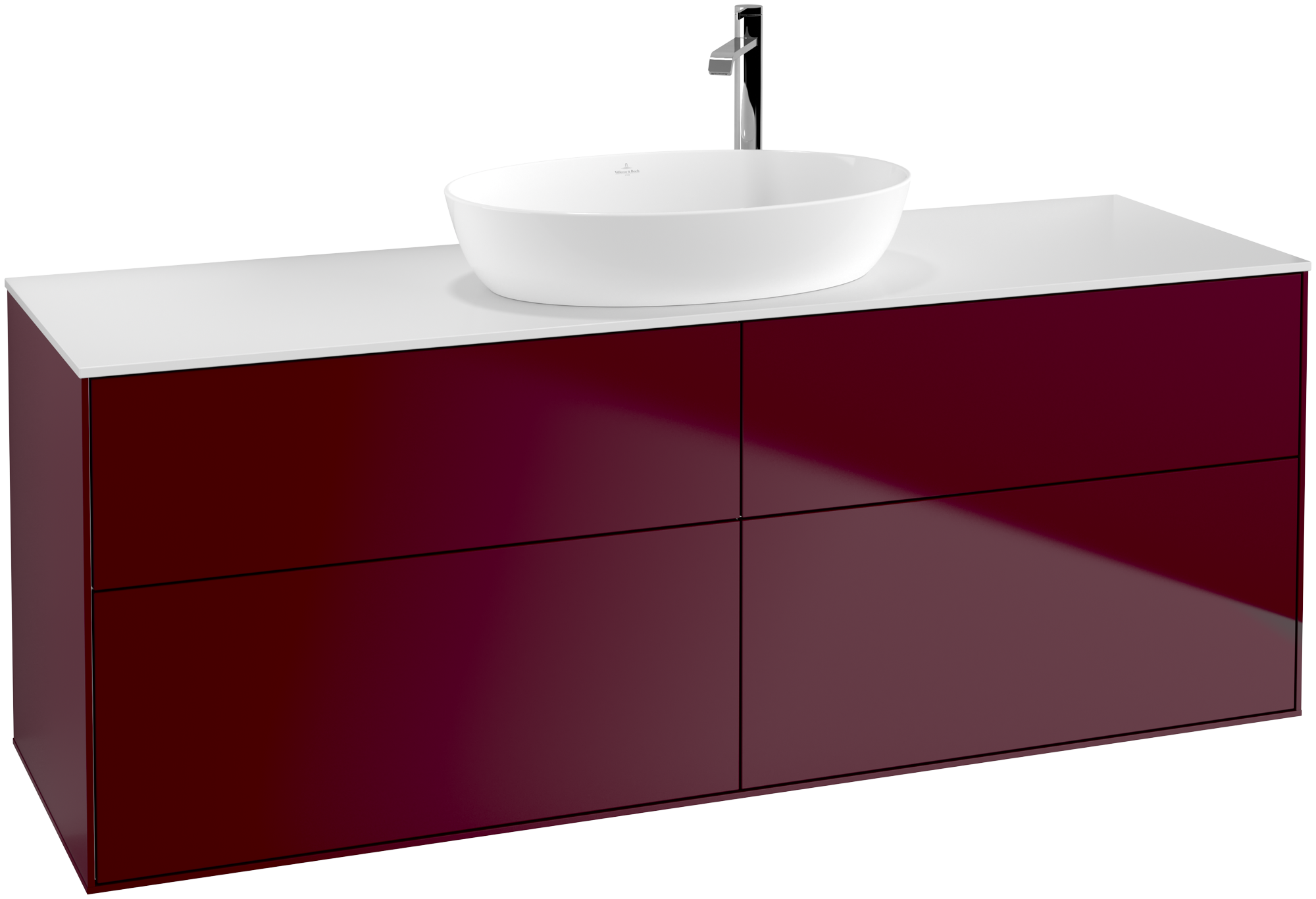 Villeroy & Boch Finion Vanity unit, 4 pull-out compartments, 1600x603x501mm, Body: Peony Matt Lacquer, Front: Peony Matt Lacquer, Cover plate: Glass White Matt