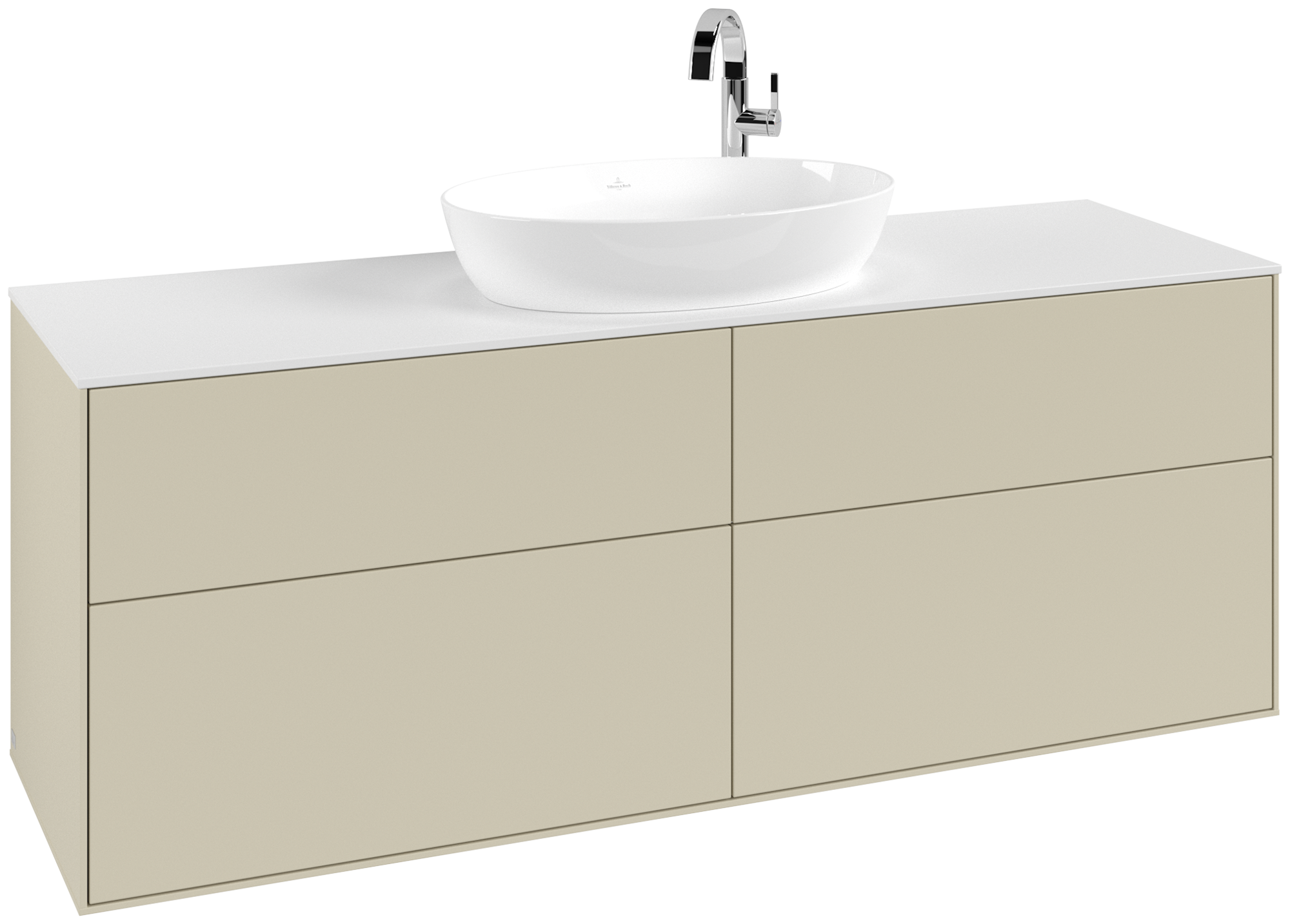 Villeroy & Boch Finion Waschbeckenunterschrank, 4 Auszüge, 1600x603x501mm, Korpus: Silk Grey Matt Lacquer, Front: Silk Grey Matt Lacquer, Abdeckplatte: Glass White Matt