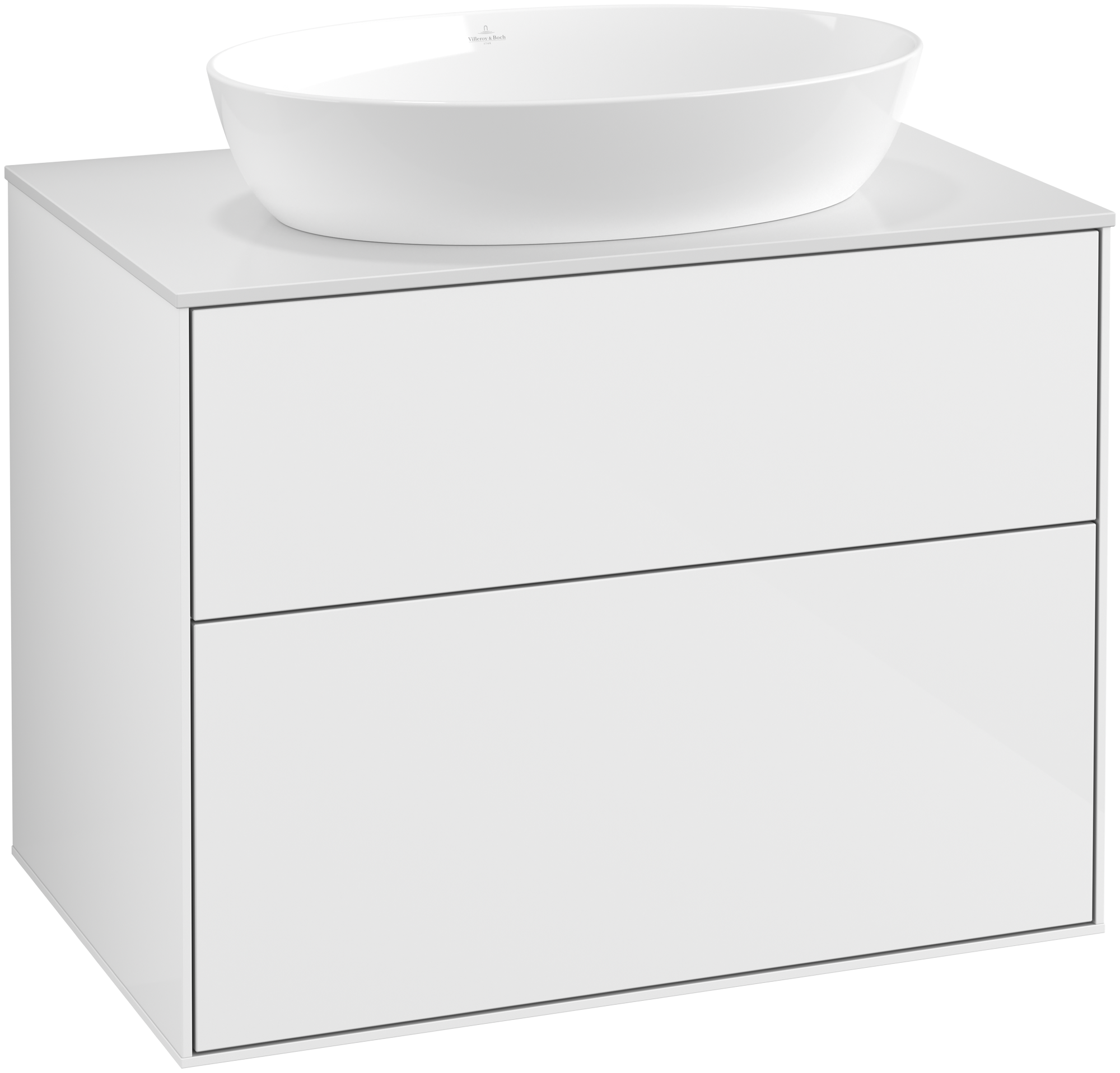 Villeroy & Boch Finion Waschbeckenunterschrank, 2 Auszüge, 800x603x501mm, Korpus: Glossy White Lacquer, Front: Glossy White Lacquer, Abdeckplatte: Glass White Matt