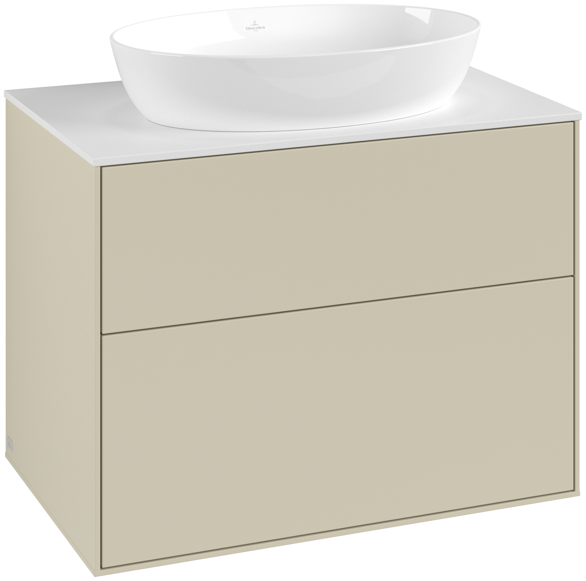 Villeroy & Boch Finion Waschbeckenunterschrank, 2 Auszüge, 800x603x501mm, Korpus: Silk Grey Matt Lacquer, Front: Silk Grey Matt Lacquer, Abdeckplatte: Glass White Matt