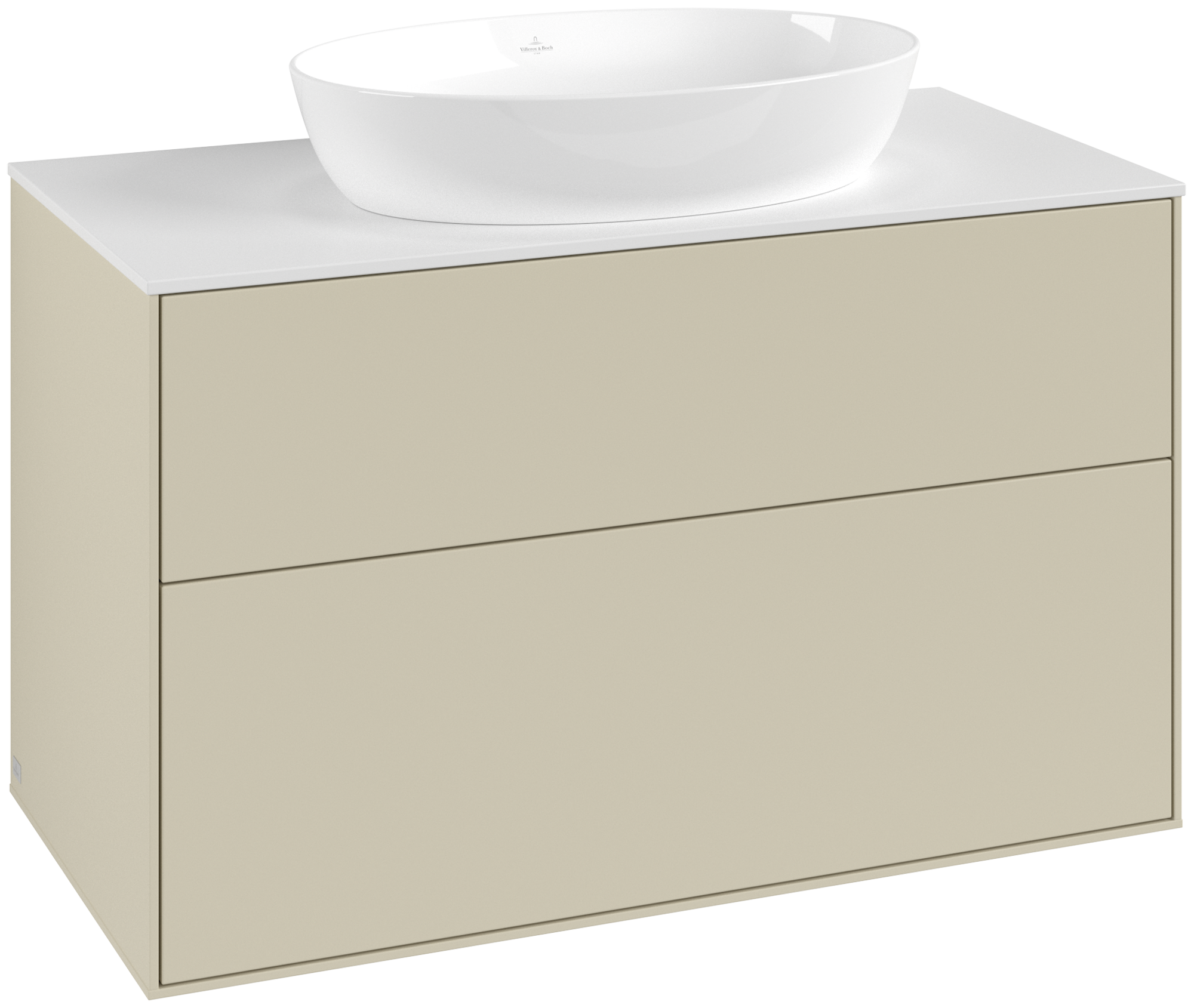 Villeroy & Boch Finion Meuble sous plan, 2 tiroirs sur rails, 1000x603x501mm, Caisson: Silk Grey Matt Lacquer, Façade: Silk Grey Matt Lacquer, Plaque de recouvrement: Glass White Matt