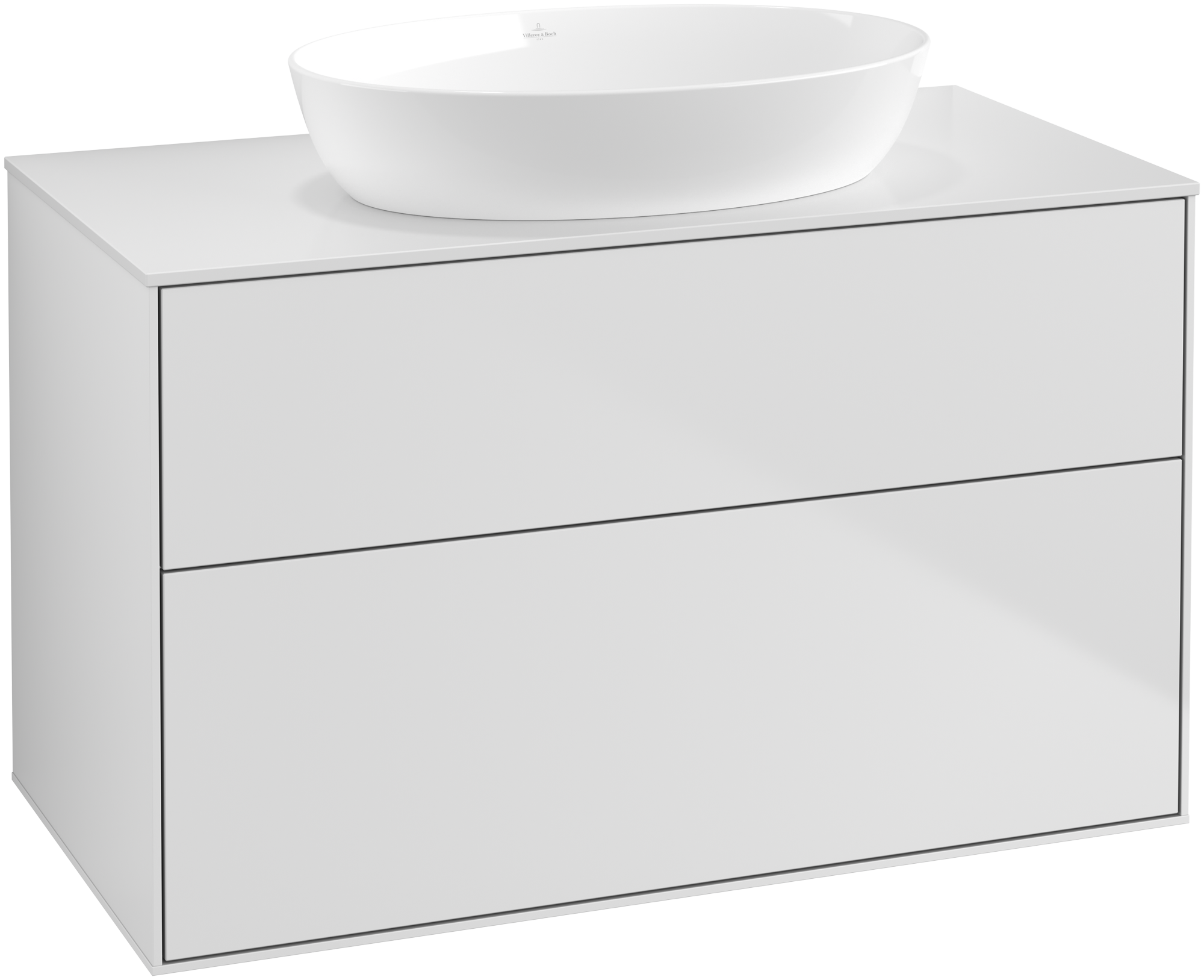 Villeroy & Boch Finion Waschbeckenunterschrank, 2 Auszüge, 1000x603x501mm, Korpus: White Matt Lacquer, Front: White Matt Lacquer, Abdeckplatte: Glass White Matt