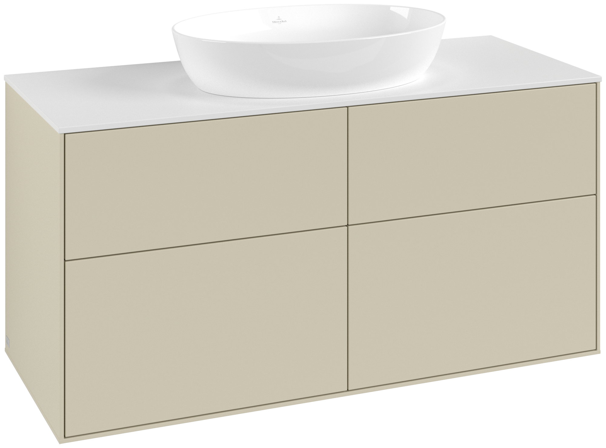 Villeroy & Boch Finion Waschbeckenunterschrank, 4 Auszüge, 1200x603x501mm, Korpus: Silk Grey Matt Lacquer, Front: Silk Grey Matt Lacquer, Abdeckplatte: Glass White Matt