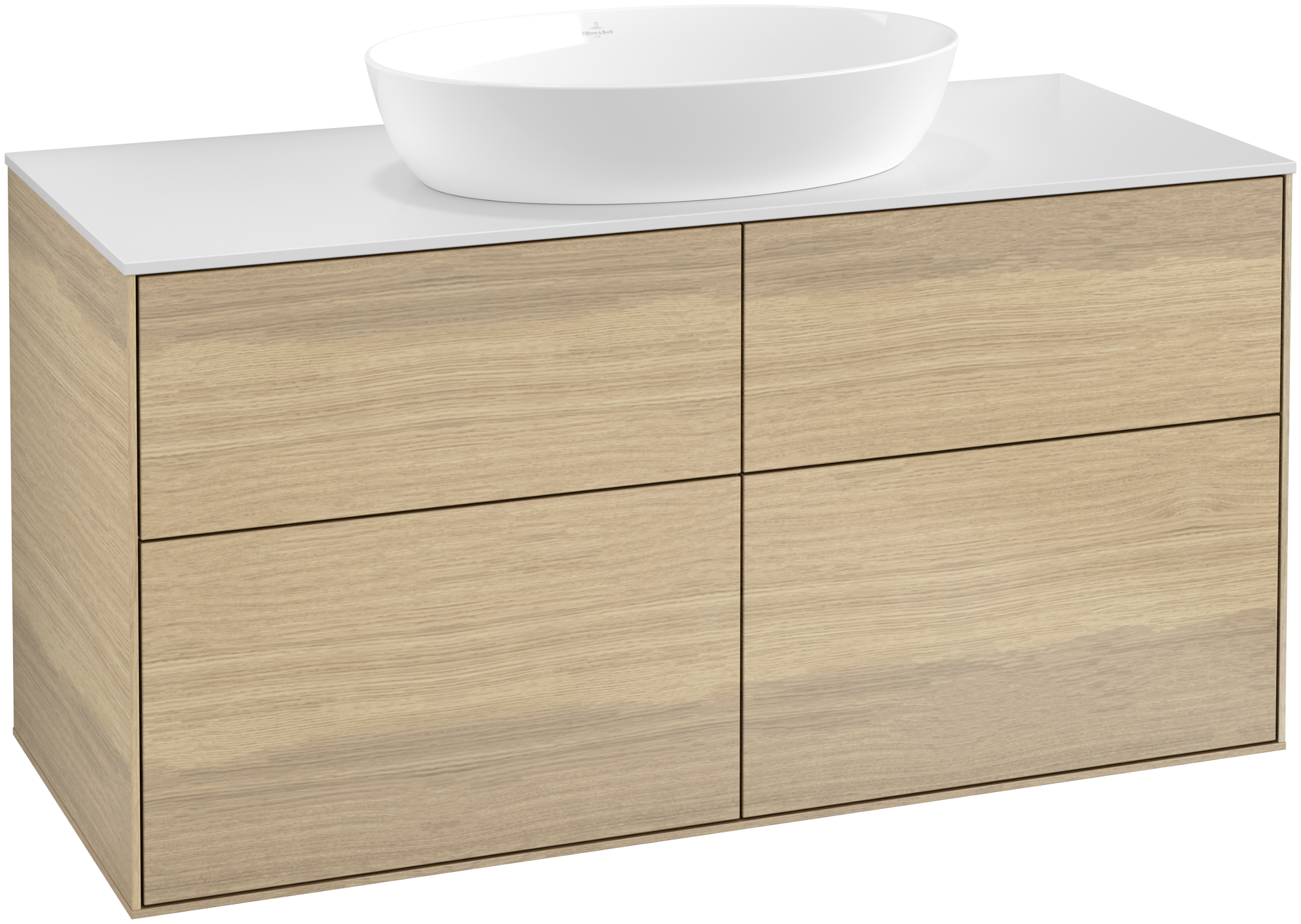 Villeroy & Boch Finion Vanity unit, 4 pull-out compartments, 1200x603x501mm, Body: Oak Veneer, Front: Oak Veneer, Cover plate: Glass White Matt
