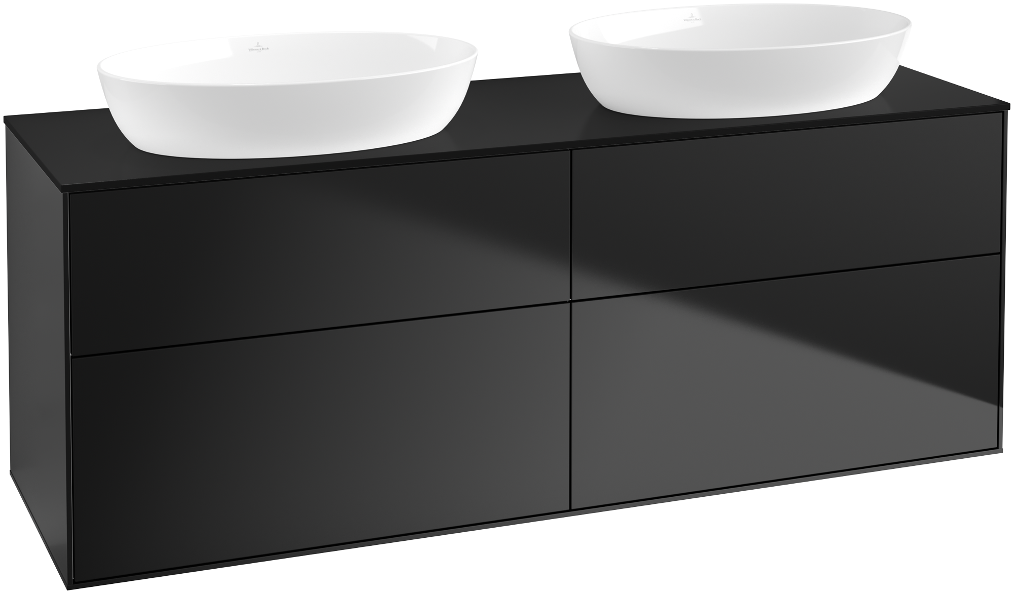 Villeroy & Boch Finion Meuble sous plan, 4 tiroirs sur rails, 1600x603x501mm, Caisson: Black Matt Lacquer, Façade: Black Matt Lacquer, Plaque de recouvrement: Glass Black Matt