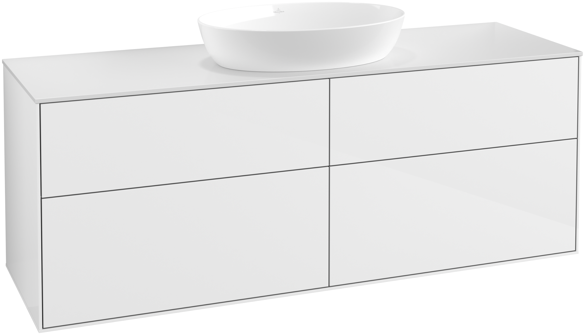 Villeroy & Boch Finion Skåp till tvättställ, 4 utdragbara fack, 1600x603x501mm, Kropp: Glossy White Lacquer, Framsida: Glossy White Lacquer, Täckplatta: Glass White Matt