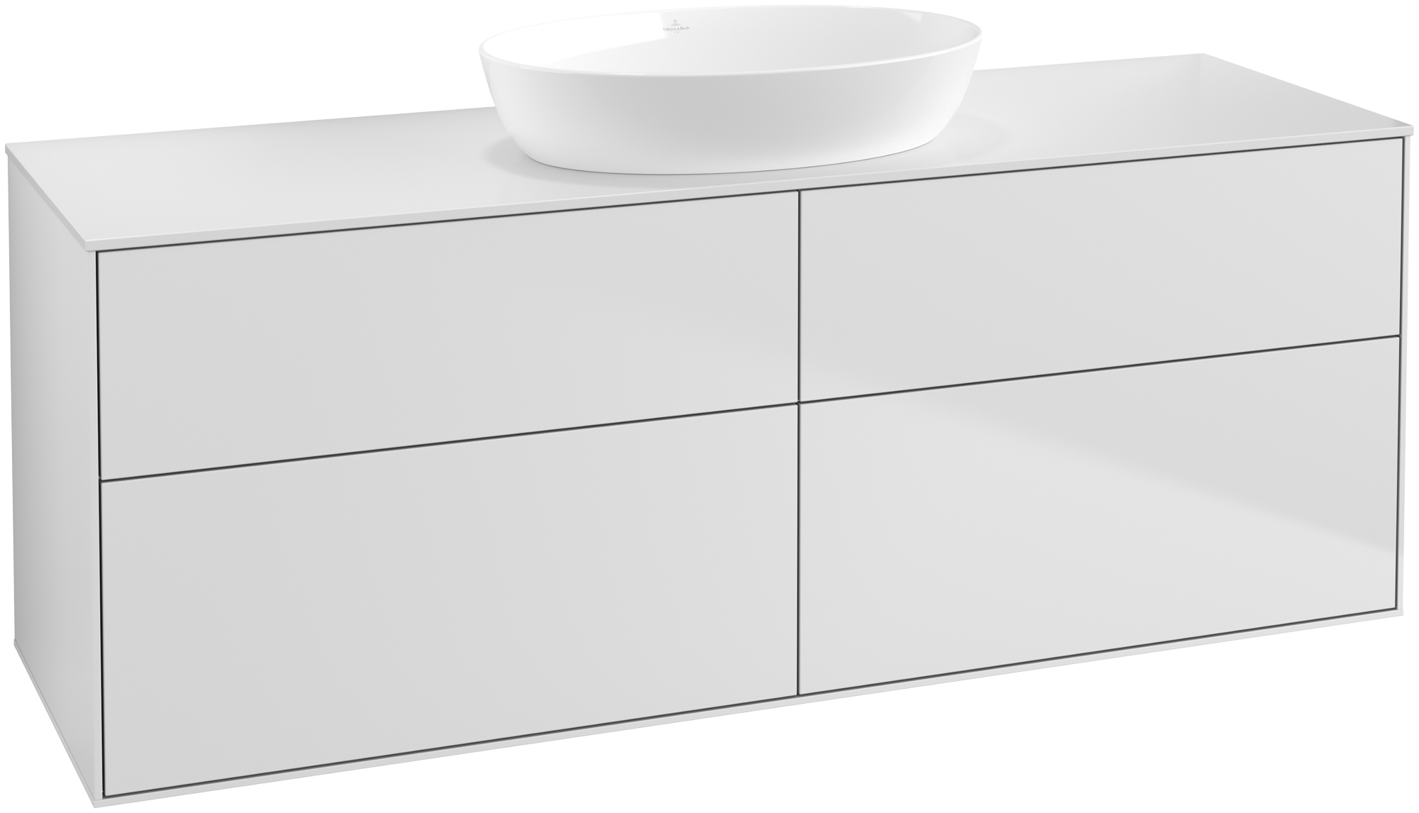 Villeroy & Boch Finion Meuble sous plan, 4 tiroirs sur rails, 1600x603x501mm, Caisson: White Matt Lacquer, Façade: White Matt Lacquer, Plaque de recouvrement: Glass White Matt