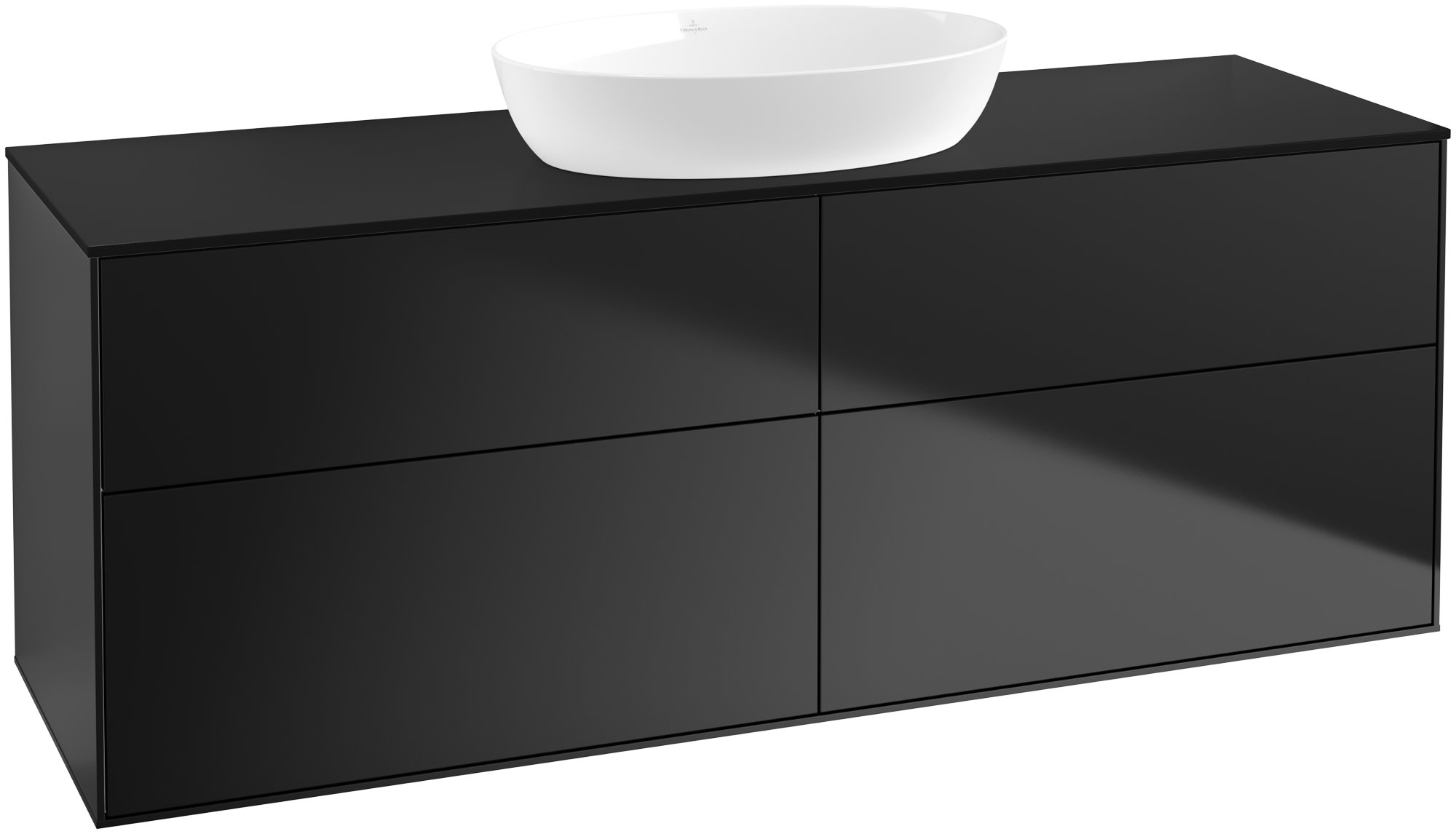 Villeroy & Boch Finion Waschbeckenunterschrank, 4 Auszüge, 1600x603x501mm, Korpus: Black Matt Lacquer, Front: Black Matt Lacquer, Abdeckplatte: Glass Black Matt