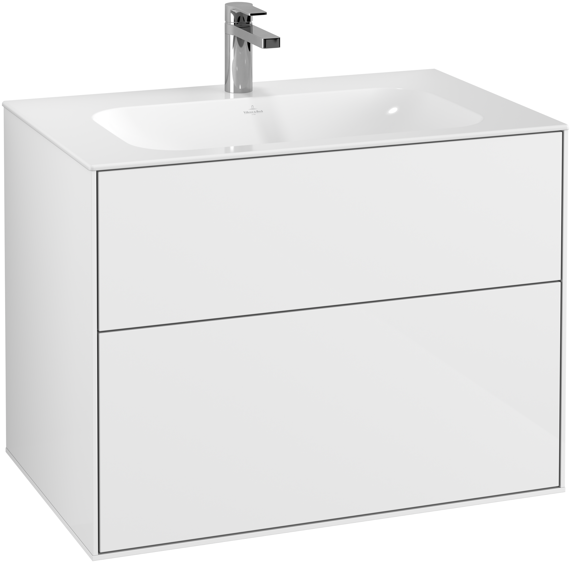 Villeroy & Boch Finion Waschbeckenunterschrank, mit Beleuchtung, 2 Auszüge, 796x591x498mm, Korpus: Glossy White Lacquer, Front: Glossy White Lacquer