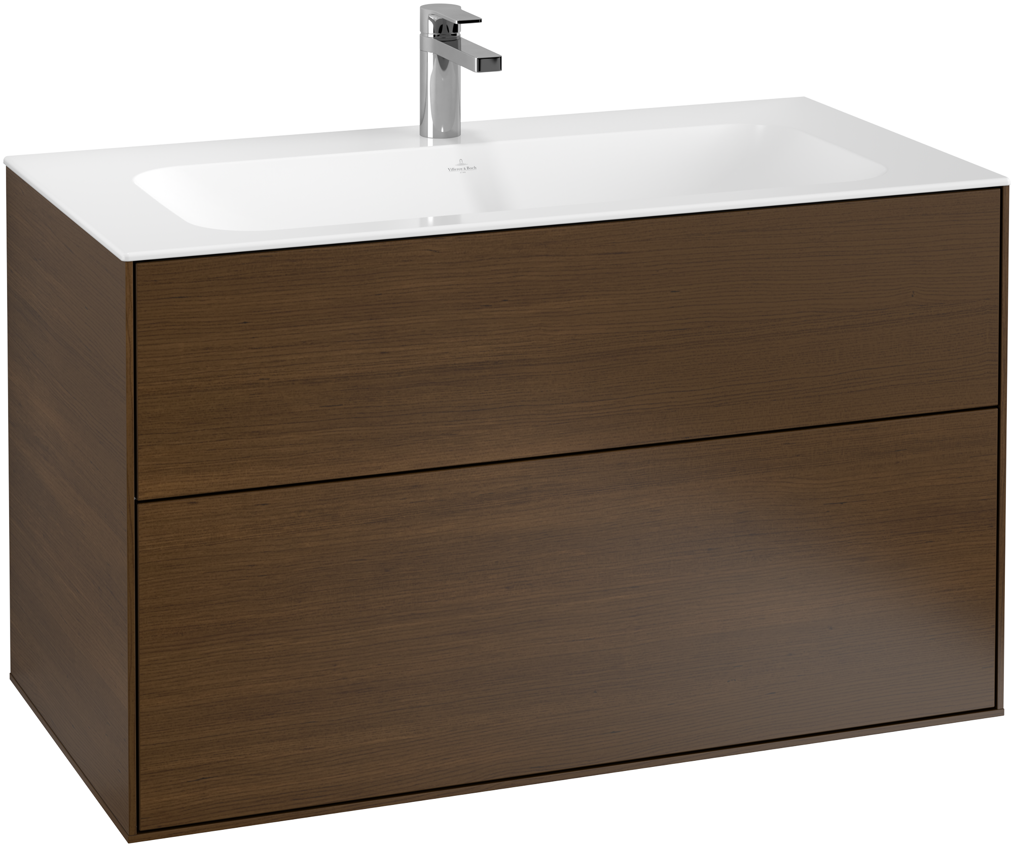 Villeroy & Boch Finion Vanity unit, with lighting, 2 pull-out compartments, 996x591x498mm, Body: Walnut Veneer, Front: Walnut Veneer