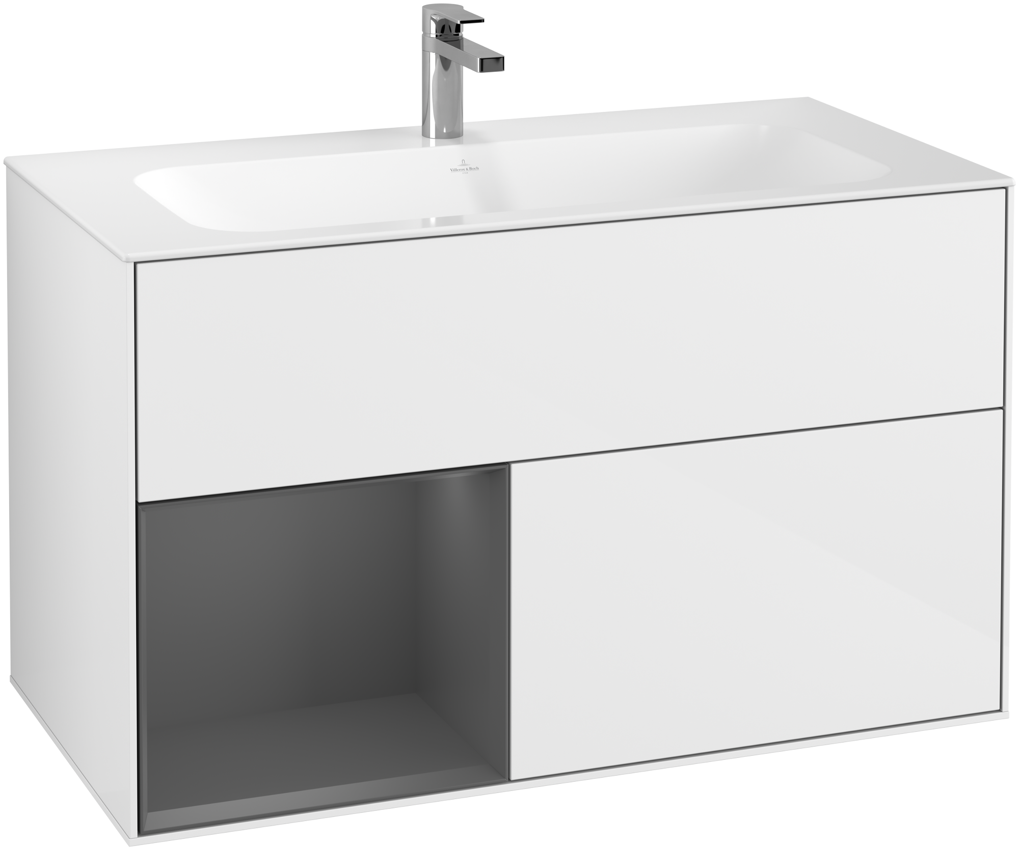 Villeroy & Boch Finion Vanity unit, with lighting, 2 pull-out compartments, 996x591x498mm, Body: Glossy White Lacquer, Front: Glossy White Lacquer, Shelf: Anthracite Matt Lacquer