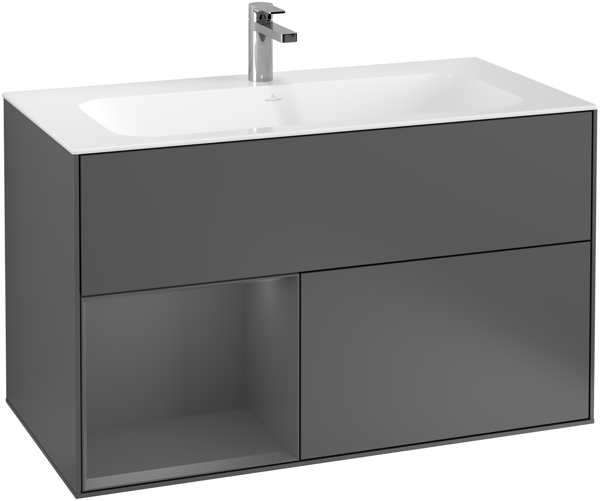 Villeroy & Boch Finion Vanity unit, with lighting, 2 pull-out compartments, 996x591x498mm, Body: Anthracite Matt Lacquer, Front: Anthracite Matt Lacquer, Shelf: Anthracite Matt Lacquer