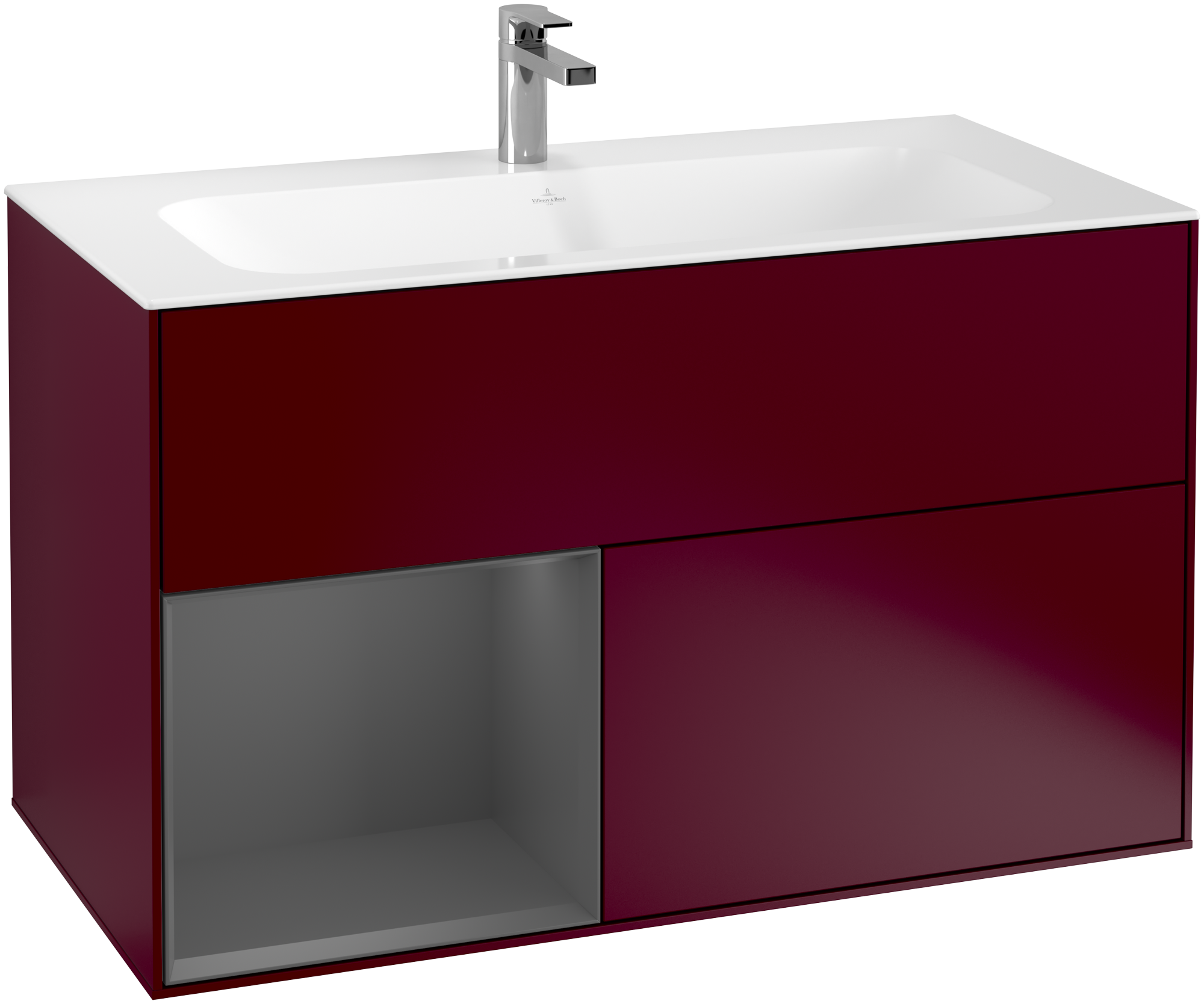 Villeroy & Boch Finion Vanity unit, with lighting, 2 pull-out compartments, 996x591x498mm, Body: Peony Matt Lacquer, Front: Peony Matt Lacquer, Shelf: Anthracite Matt Lacquer