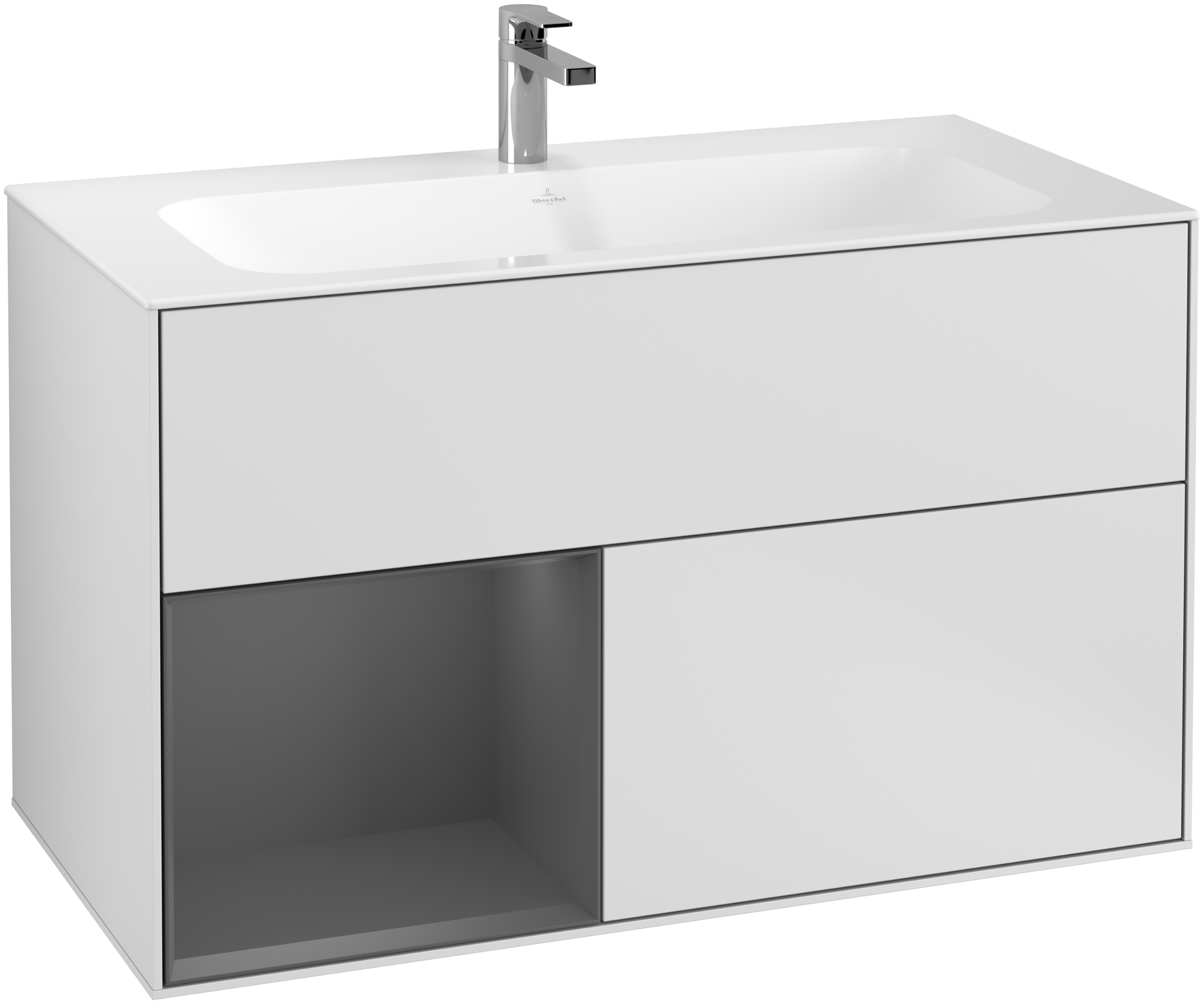 Villeroy & Boch Finion Vanity unit, with lighting, 2 pull-out compartments, 996x591x498mm, Body: White Matt Lacquer, Front: White Matt Lacquer, Shelf: Anthracite Matt Lacquer