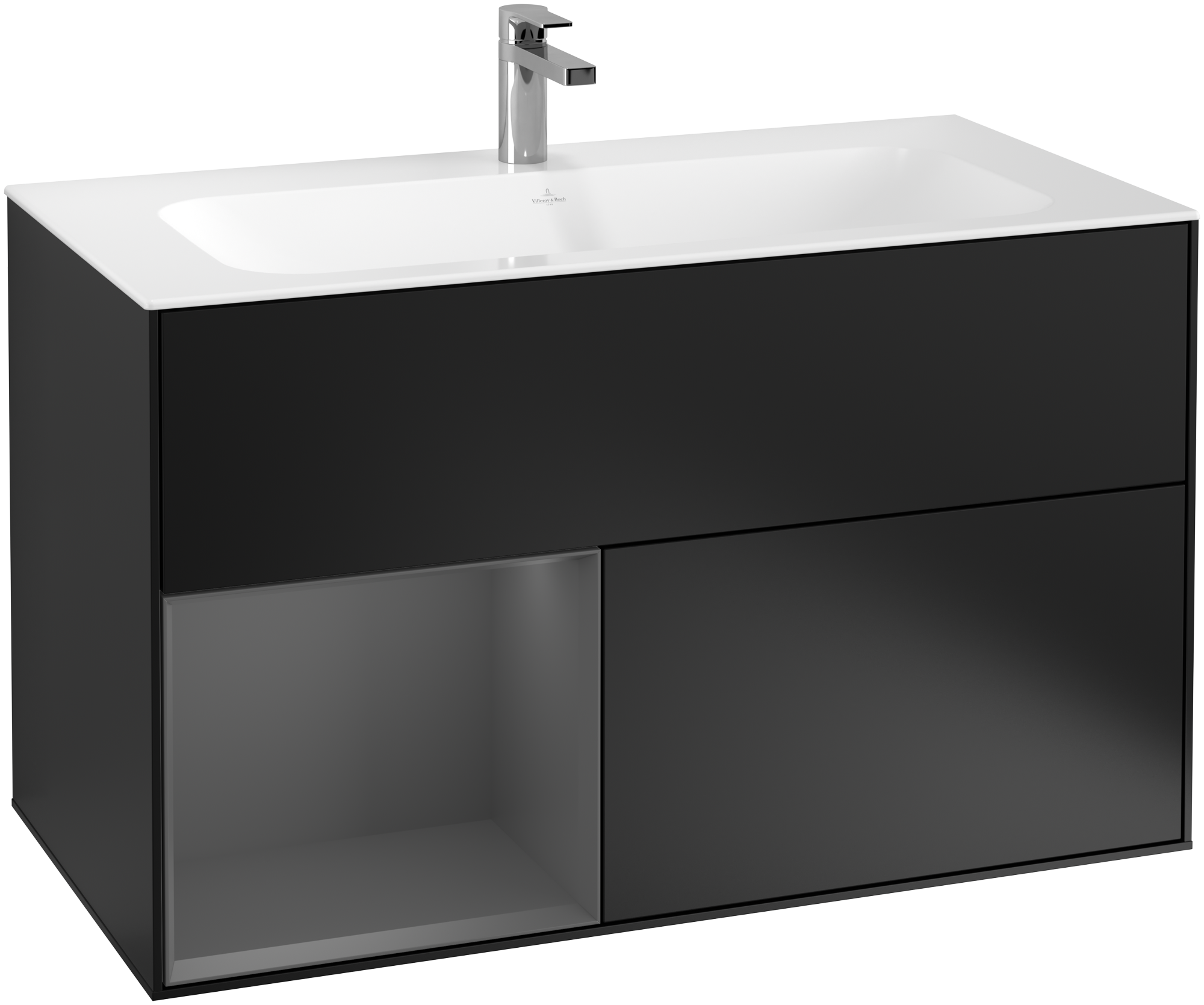 Villeroy & Boch Finion Vanity unit, with lighting, 2 pull-out compartments, 996x591x498mm, Body: Black Matt Lacquer, Front: Black Matt Lacquer, Shelf: Anthracite Matt Lacquer
