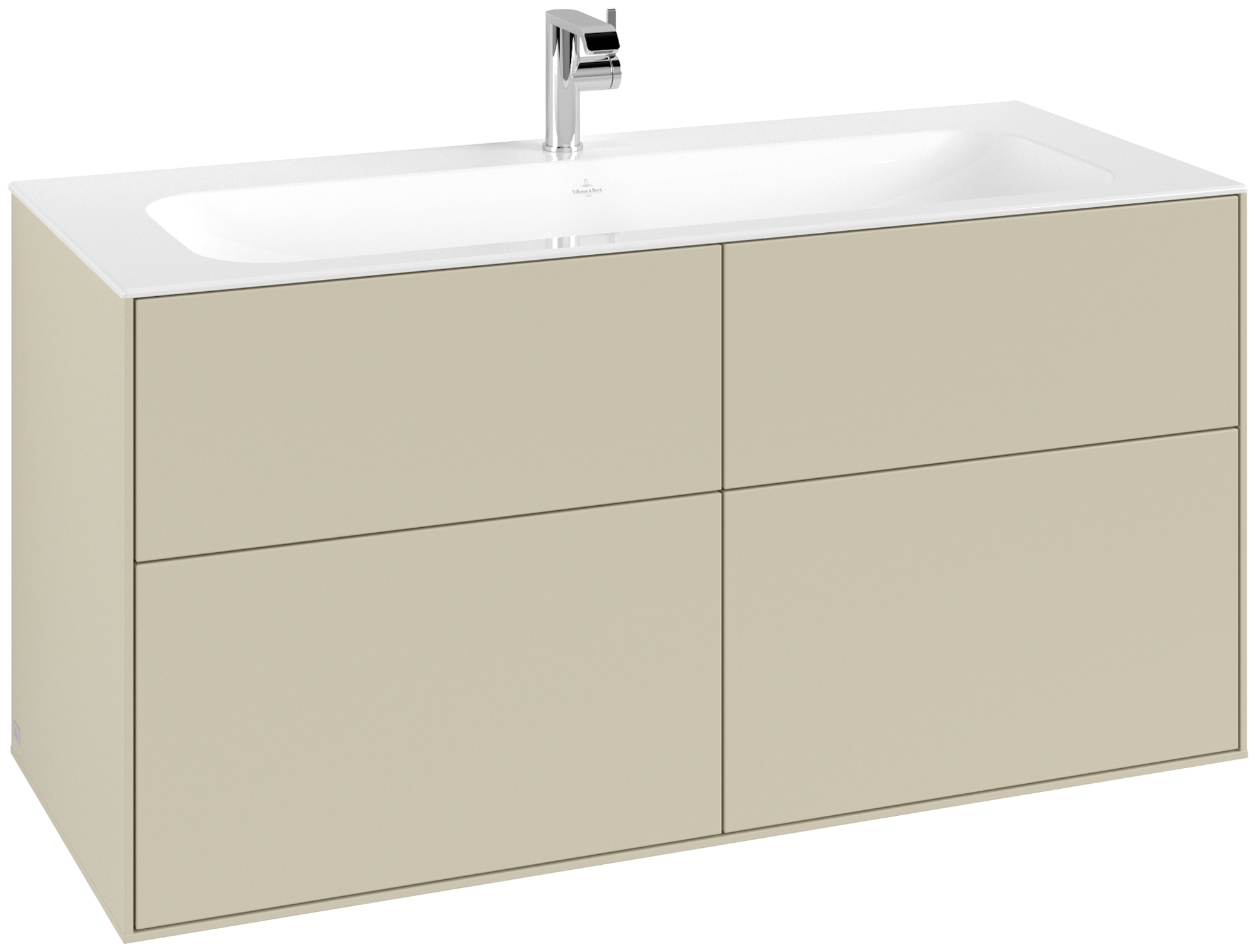 Villeroy & Boch Finion Meuble sous plan, avec éclairage, 4 tiroirs sur rails, 1196x591x498mm, Caisson: Silk Grey Matt Lacquer, Façade: Silk Grey Matt Lacquer