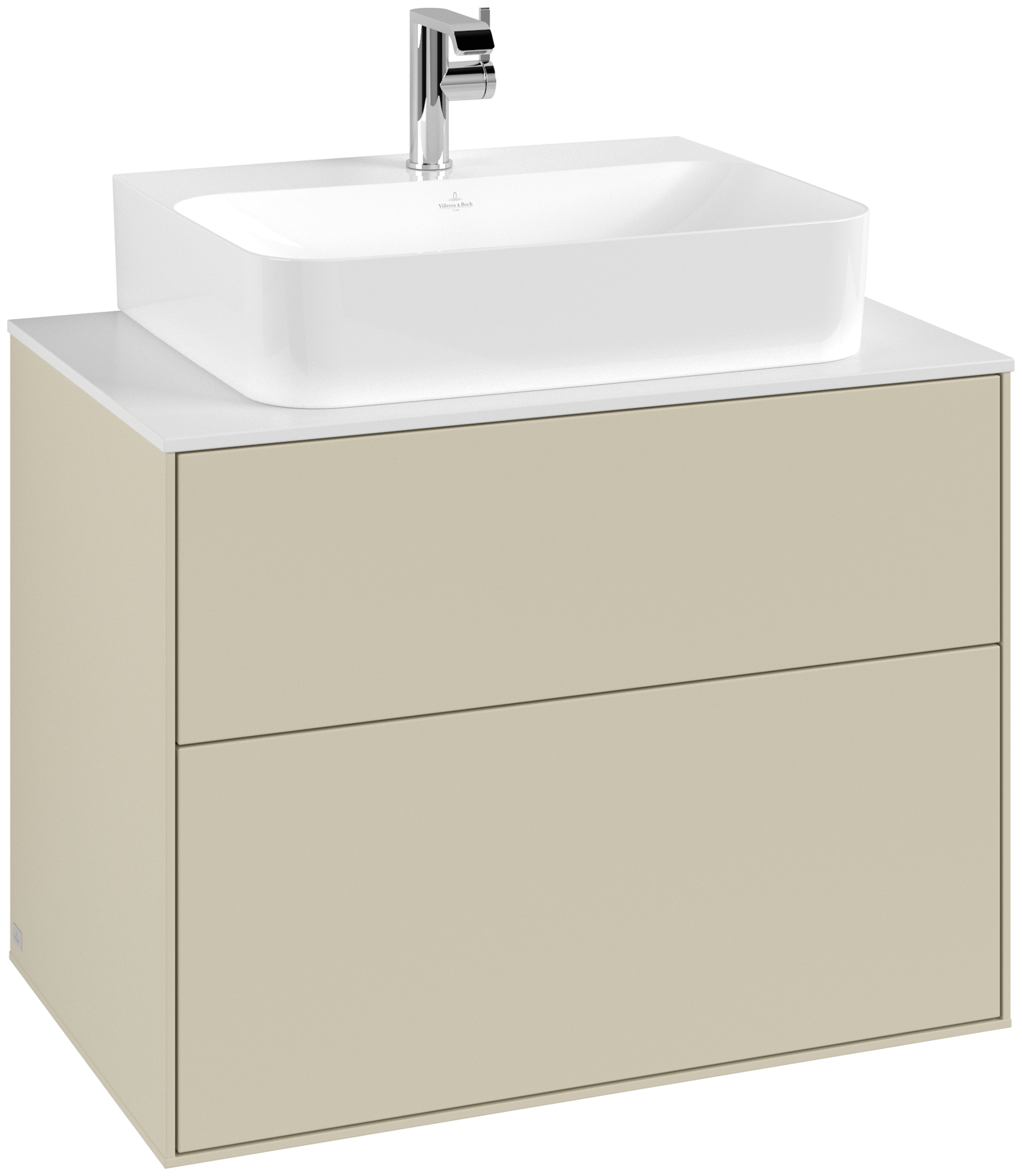 Villeroy & Boch Finion Meuble sous plan, avec éclairage, 2 tiroirs sur rails, 800x603x501mm, Caisson: Silk Grey Matt Lacquer, Façade: Silk Grey Matt Lacquer, Plaque de recouvrement: Glass White Matt