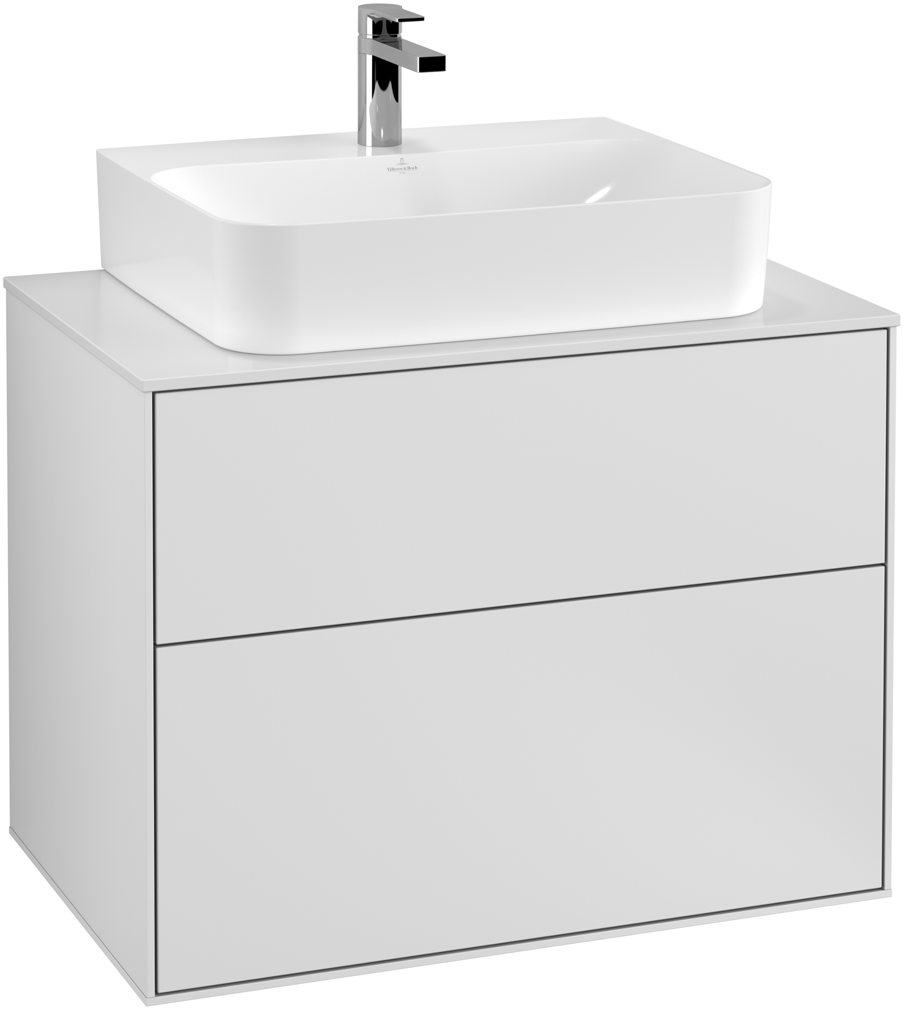 Villeroy & Boch Finion Vanity unit, with lighting, 2 pull-out compartments, 800x603x501mm, Body: White Matt Lacquer, Front: White Matt Lacquer, Cover plate: Glass White Matt