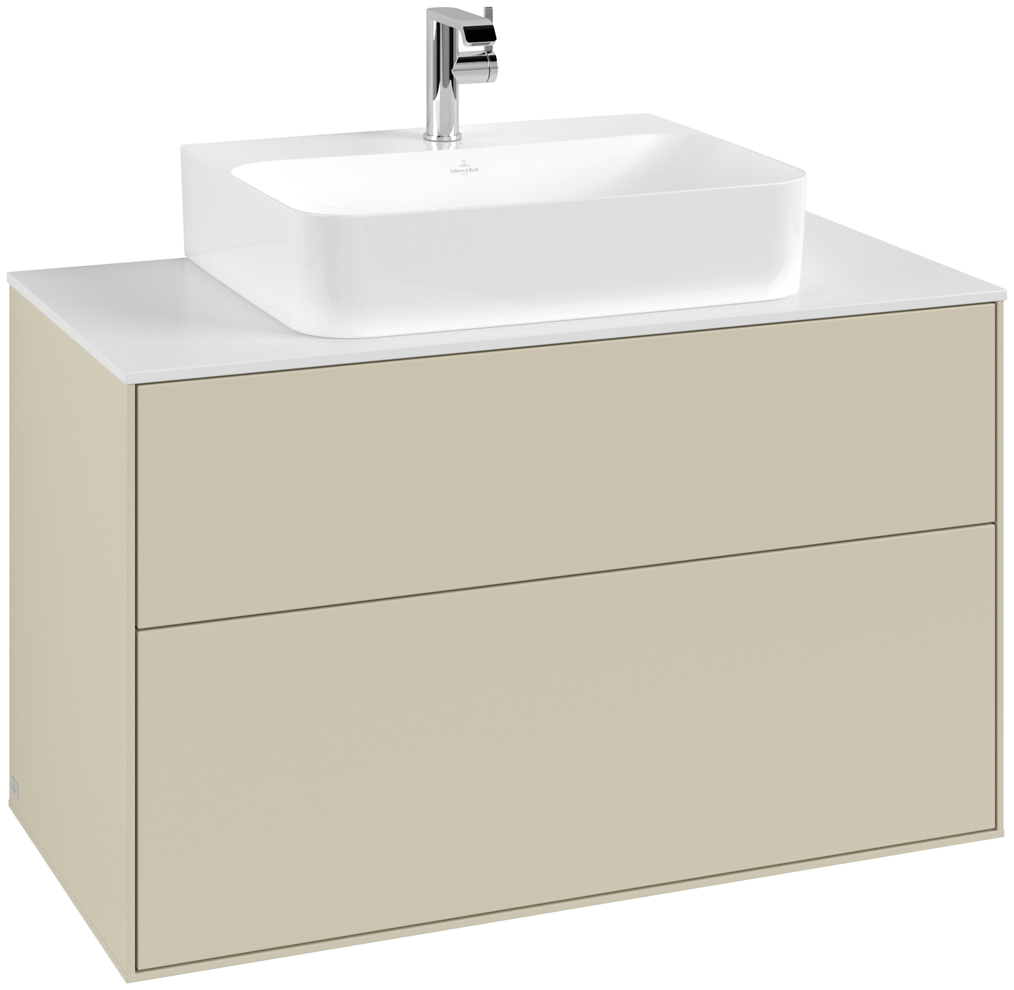 Villeroy & Boch Finion Meuble sous plan, avec éclairage, 2 tiroirs sur rails, 1000x603x501mm, Caisson: Silk Grey Matt Lacquer, Façade: Silk Grey Matt Lacquer, Plaque de recouvrement: Glass White Matt