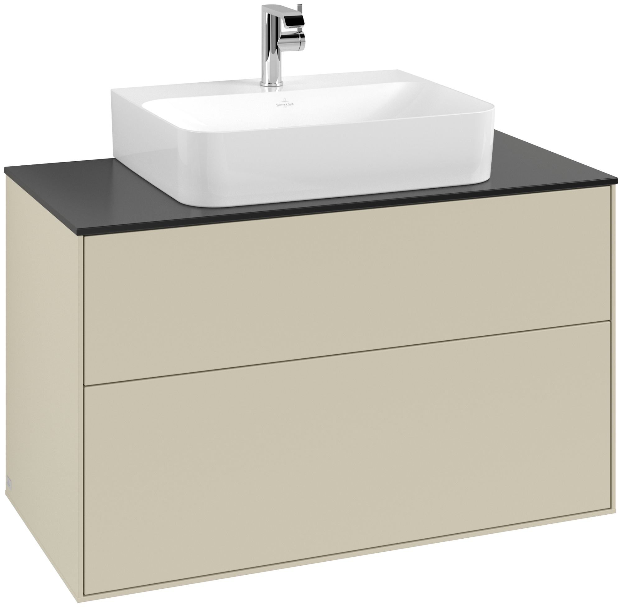 Villeroy & Boch Finion Skåp till tvättställ, med belysning, 2 utdragbara fack, 1000x603x501mm, Kropp: Silk Grey Matt Lacquer, Framsida: Silk Grey Matt Lacquer, Täckplatta: Glass Black Matt