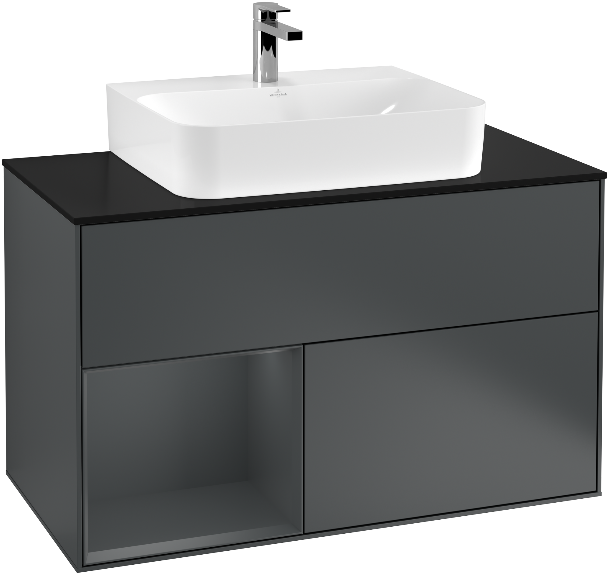 Villeroy & Boch Finion Vanity unit, with lighting, 2 pull-out compartments, 1000x603x501mm, Body: Midnight Blue Matt Lacquer, Front: Midnight Blue Matt Lacquer, Shelf: Midnight Blue Matt Lacquer, Cover plate: Glass Black Matt