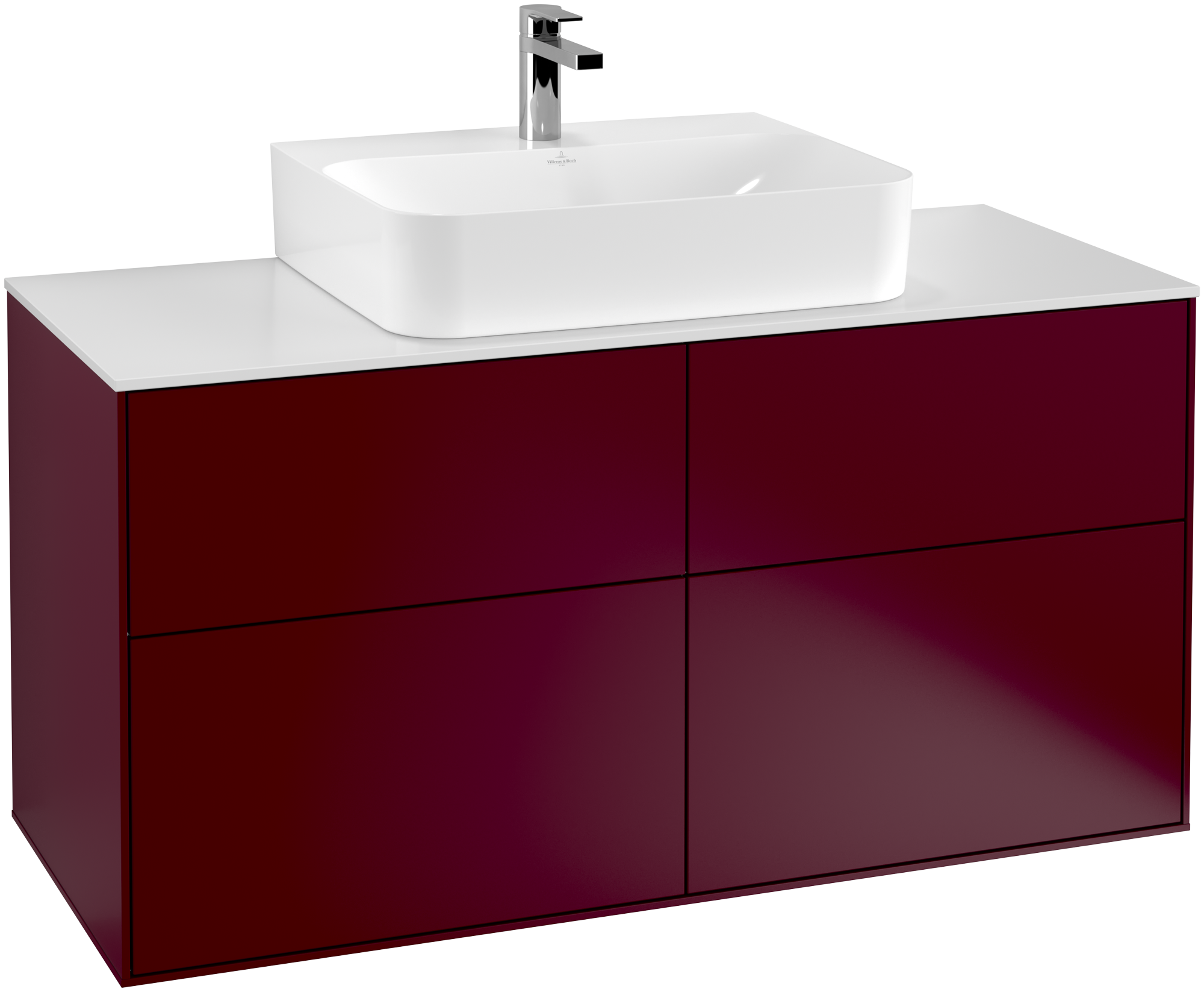 Villeroy & Boch Finion Waschbeckenunterschrank, mit Beleuchtung, 4 Auszüge, 1200x603x501mm, Korpus: Peony Matt Lacquer, Front: Peony Matt Lacquer, Abdeckplatte: Glass White Matt