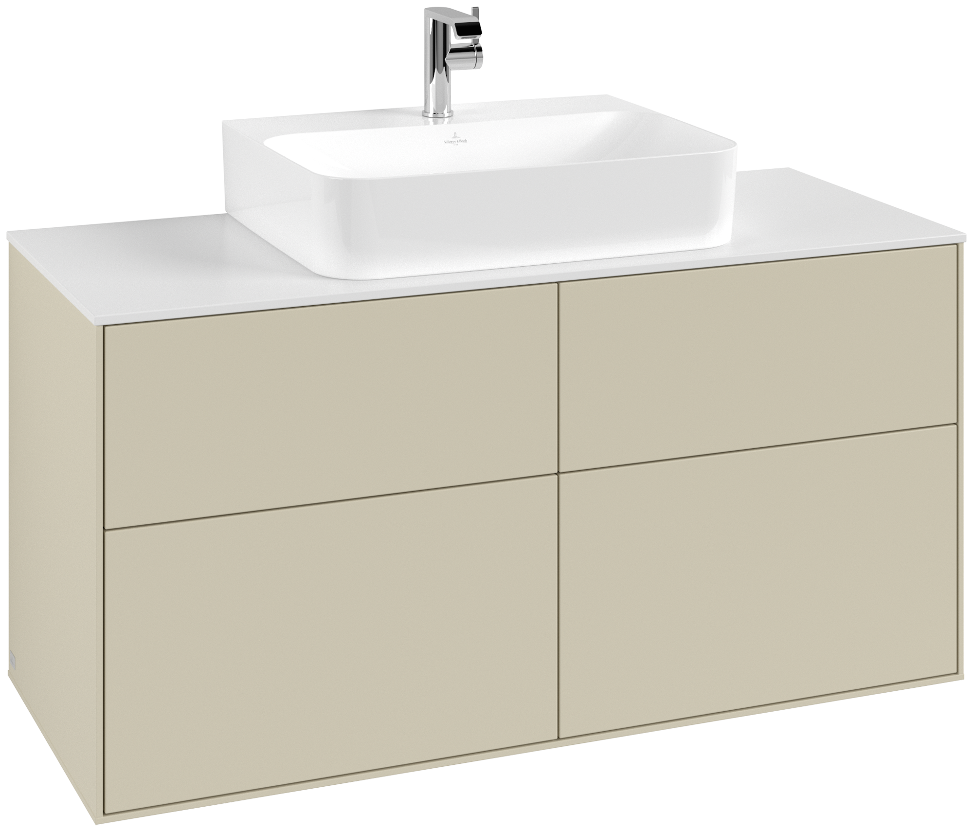 Villeroy & Boch Finion Meuble sous plan, avec éclairage, 4 tiroirs sur rails, 1200x603x501mm, Caisson: Silk Grey Matt Lacquer, Façade: Silk Grey Matt Lacquer, Plaque de recouvrement: Glass White Matt