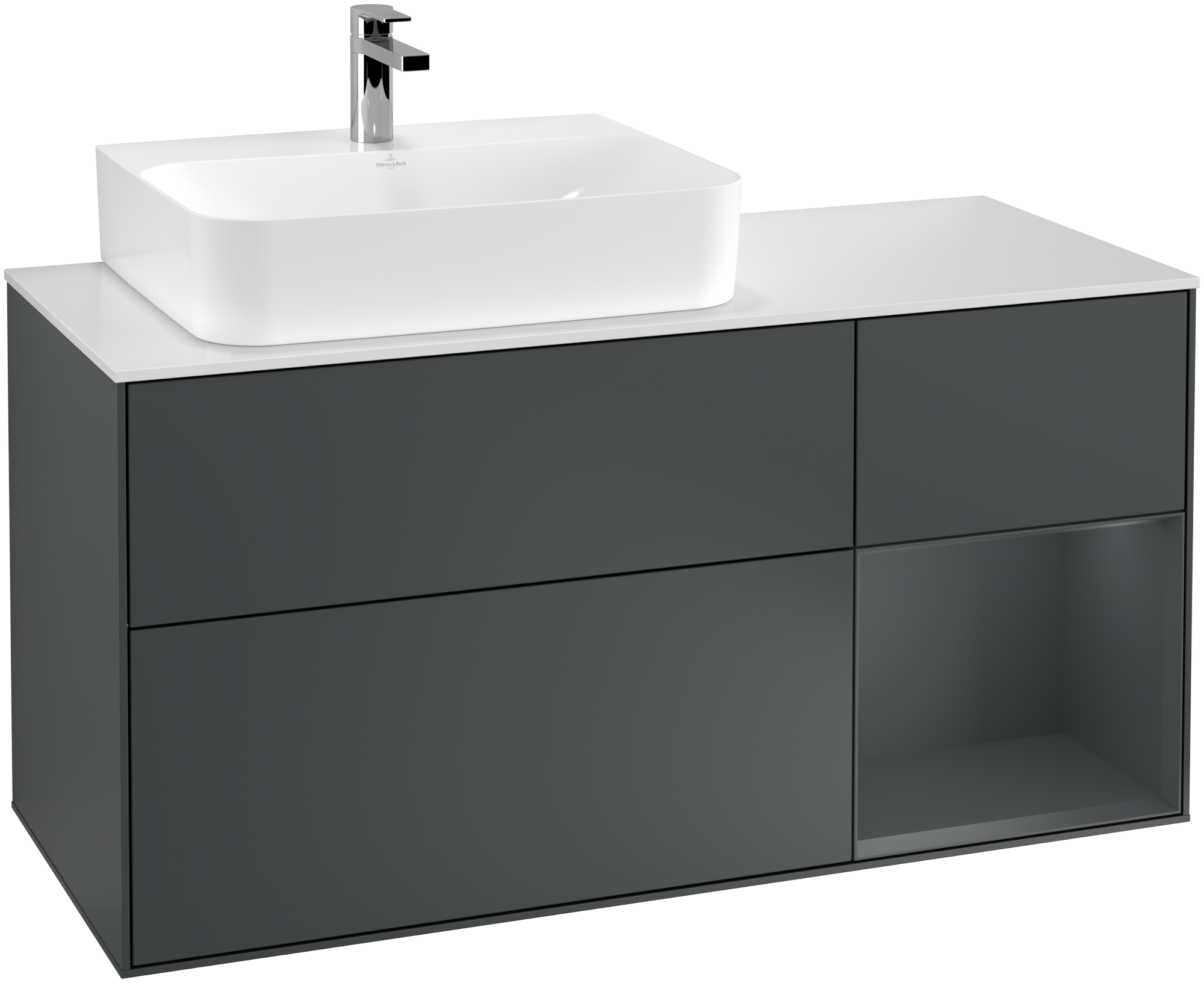 Villeroy & Boch Finion Vanity unit, with lighting, 3 pull-out compartments, 1200x603x501mm, Body: Midnight Blue Matt Lacquer, Front: Midnight Blue Matt Lacquer, Shelf: Midnight Blue Matt Lacquer, Cover plate: Glass White Matt