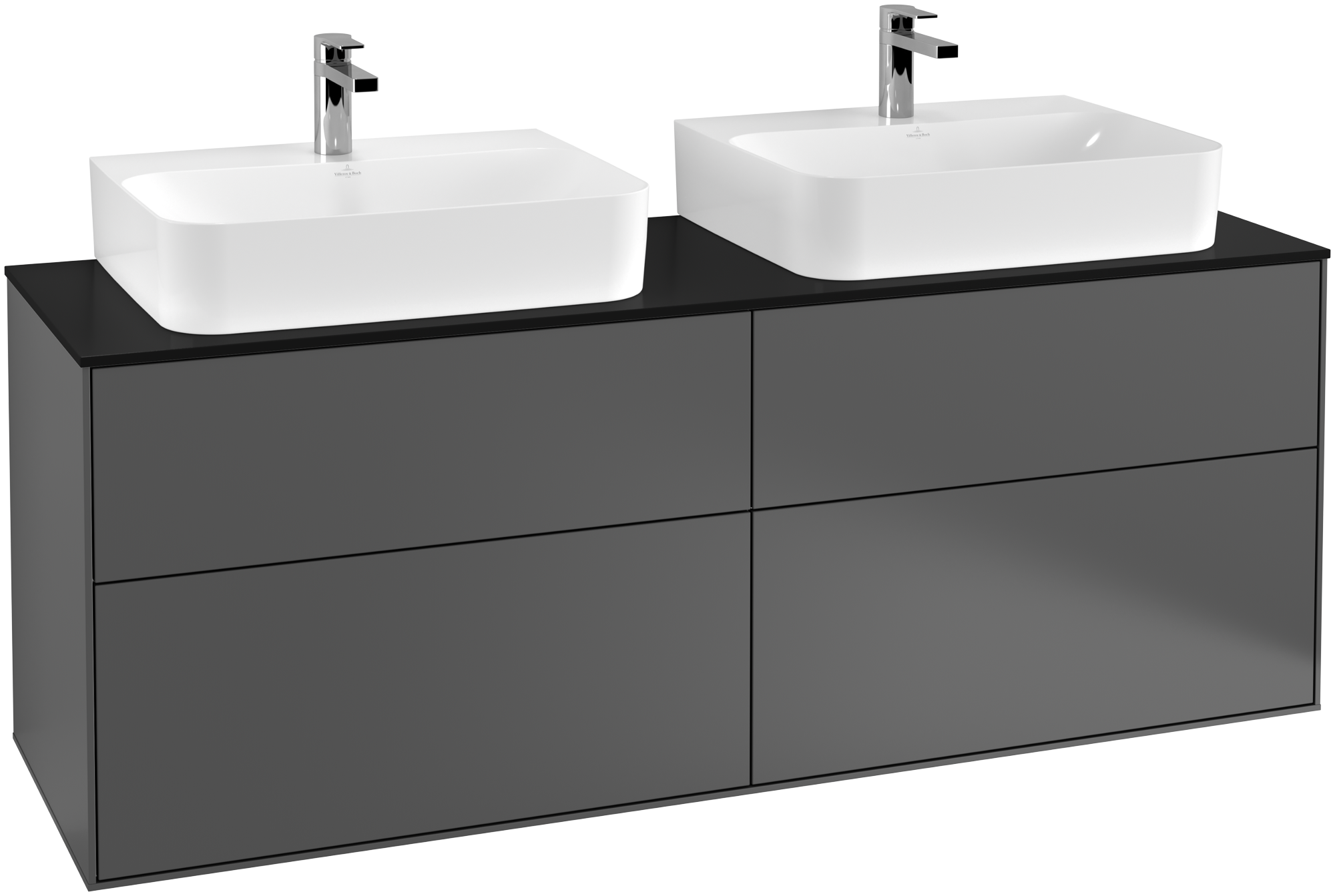 Villeroy & Boch Finion Vanity unit, with lighting, 4 pull-out compartments, 1600x603x501mm, Body: Anthracite Matt Lacquer, Front: Anthracite Matt Lacquer, Cover plate: Glass Black Matt