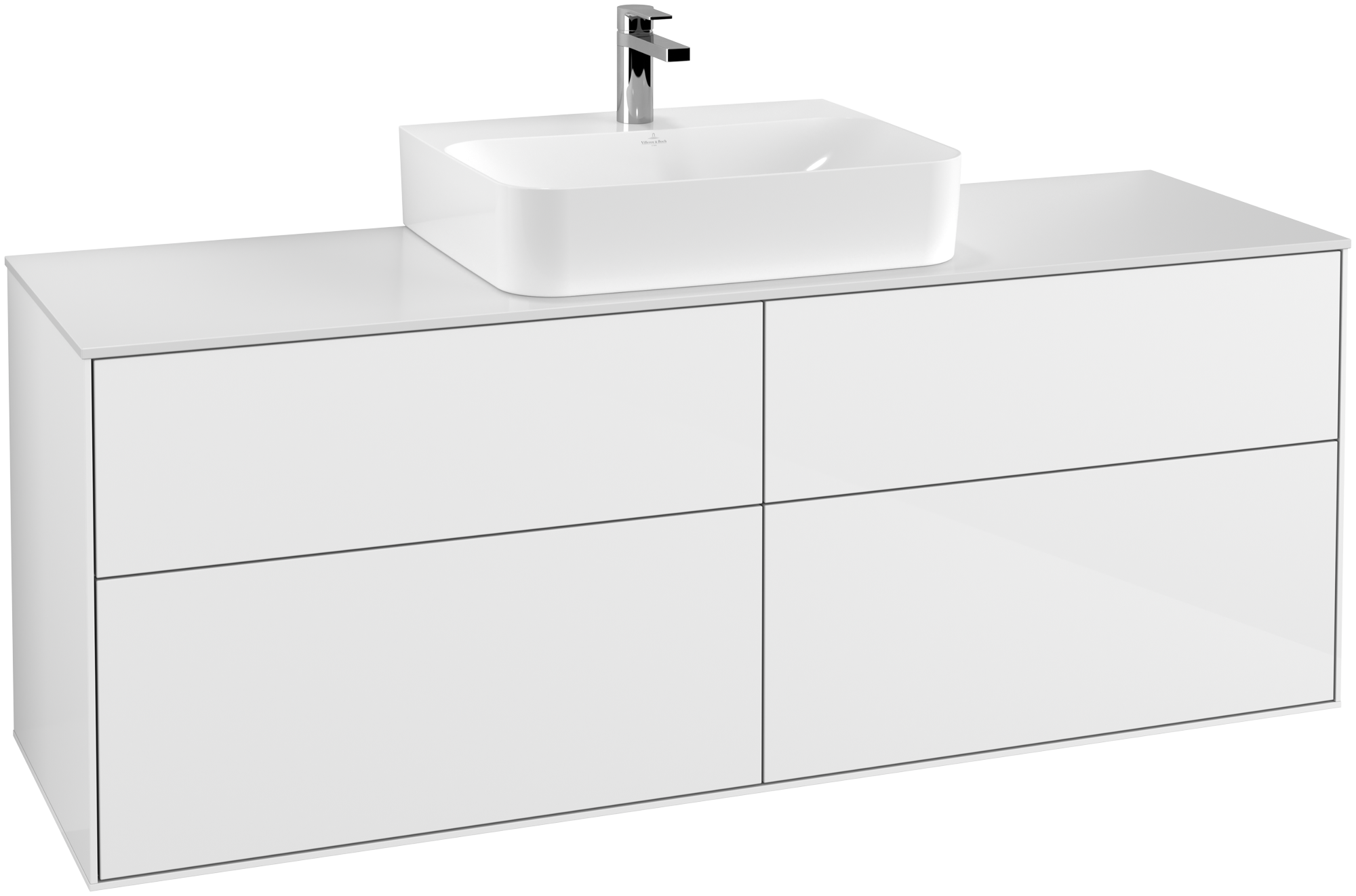 Villeroy & Boch Finion Waschbeckenunterschrank, mit Beleuchtung, 4 Auszüge, 1600x603x501mm, Korpus: Glossy White Lacquer, Front: Glossy White Lacquer, Abdeckplatte: Glass White Matt