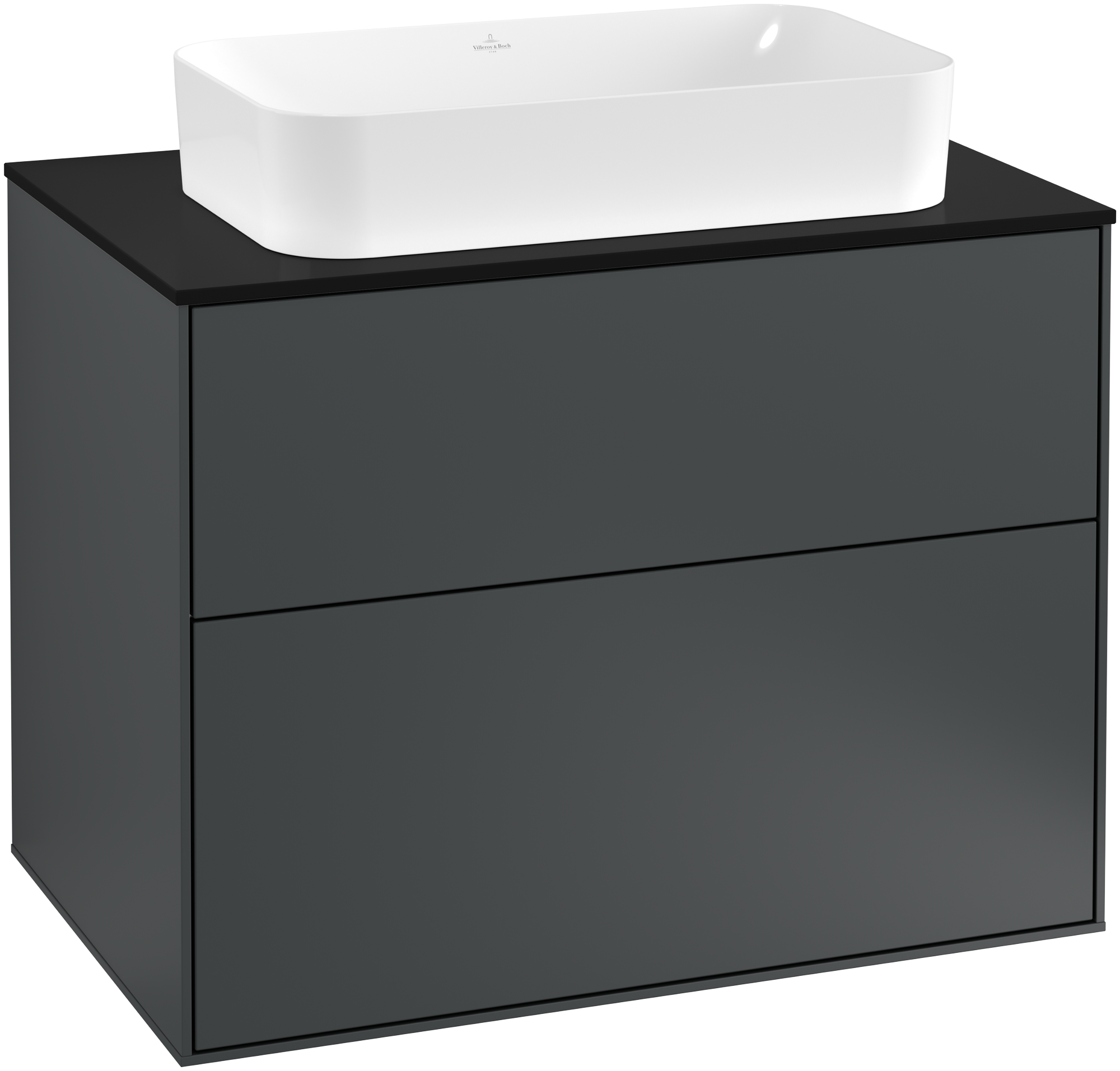 Villeroy & Boch Finion Vanity unit, with lighting, 2 pull-out compartments, 800x603x501mm, Body: Midnight Blue Matt Lacquer, Front: Midnight Blue Matt Lacquer, Cover plate: Glass Black Matt