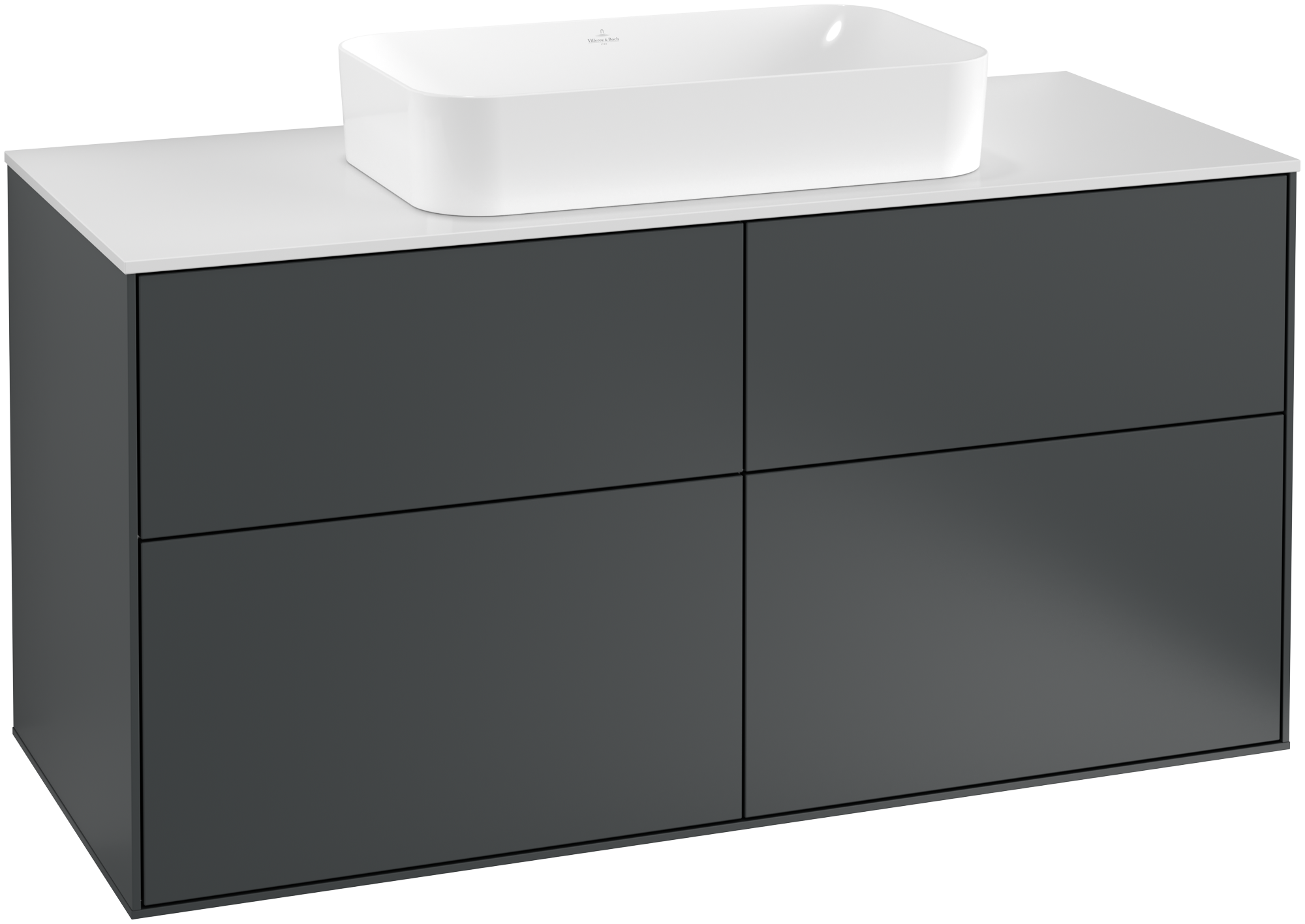 Villeroy & Boch Finion Vanity unit, with lighting, 4 pull-out compartments, 1200x603x501mm, Body: Midnight Blue Matt Lacquer, Front: Midnight Blue Matt Lacquer, Cover plate: Glass White Matt