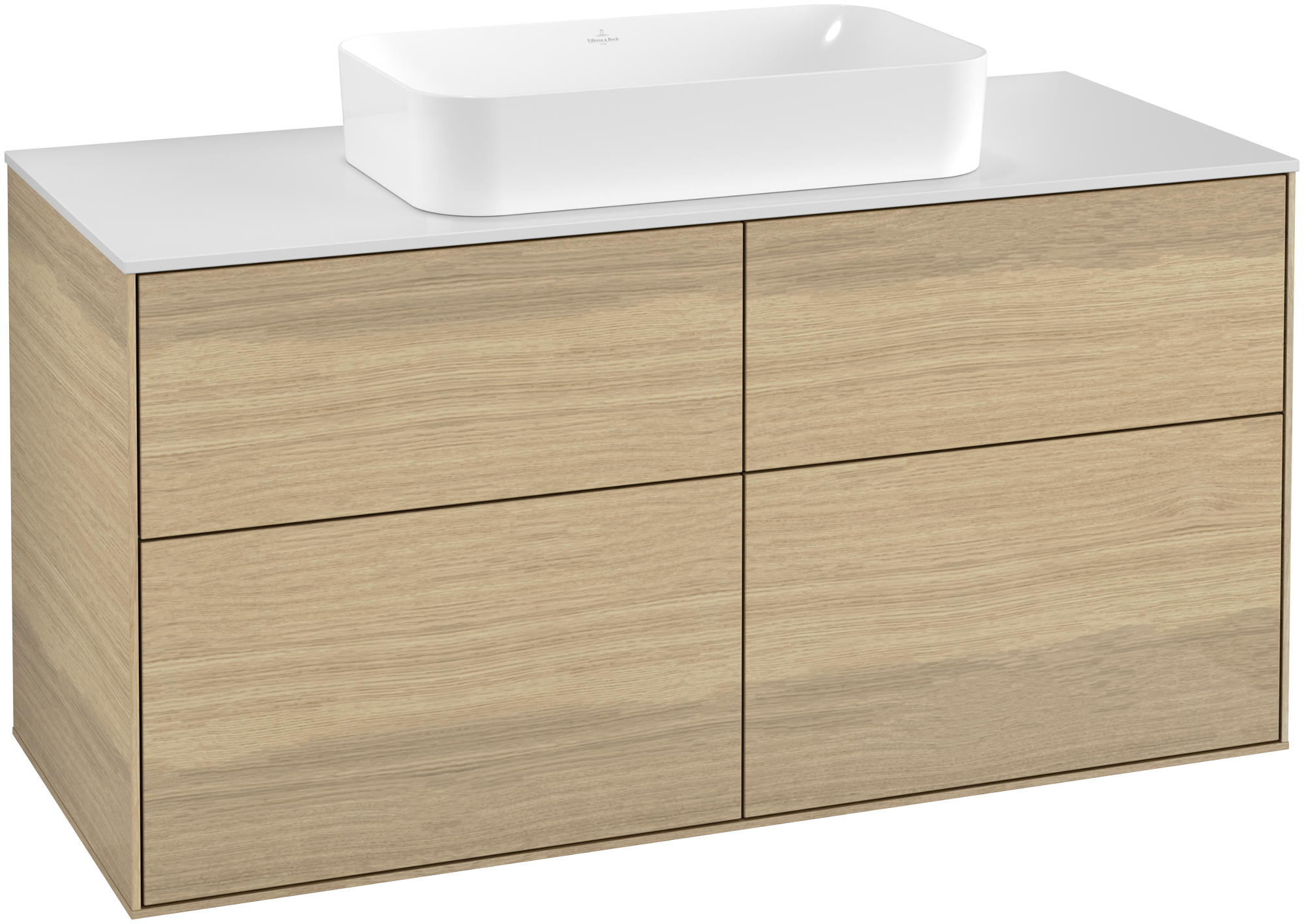 Villeroy & Boch Finion Vanity unit, with lighting, 4 pull-out compartments, 1200x603x501mm, Body: Oak Veneer, Front: Oak Veneer, Cover plate: Glass White Matt