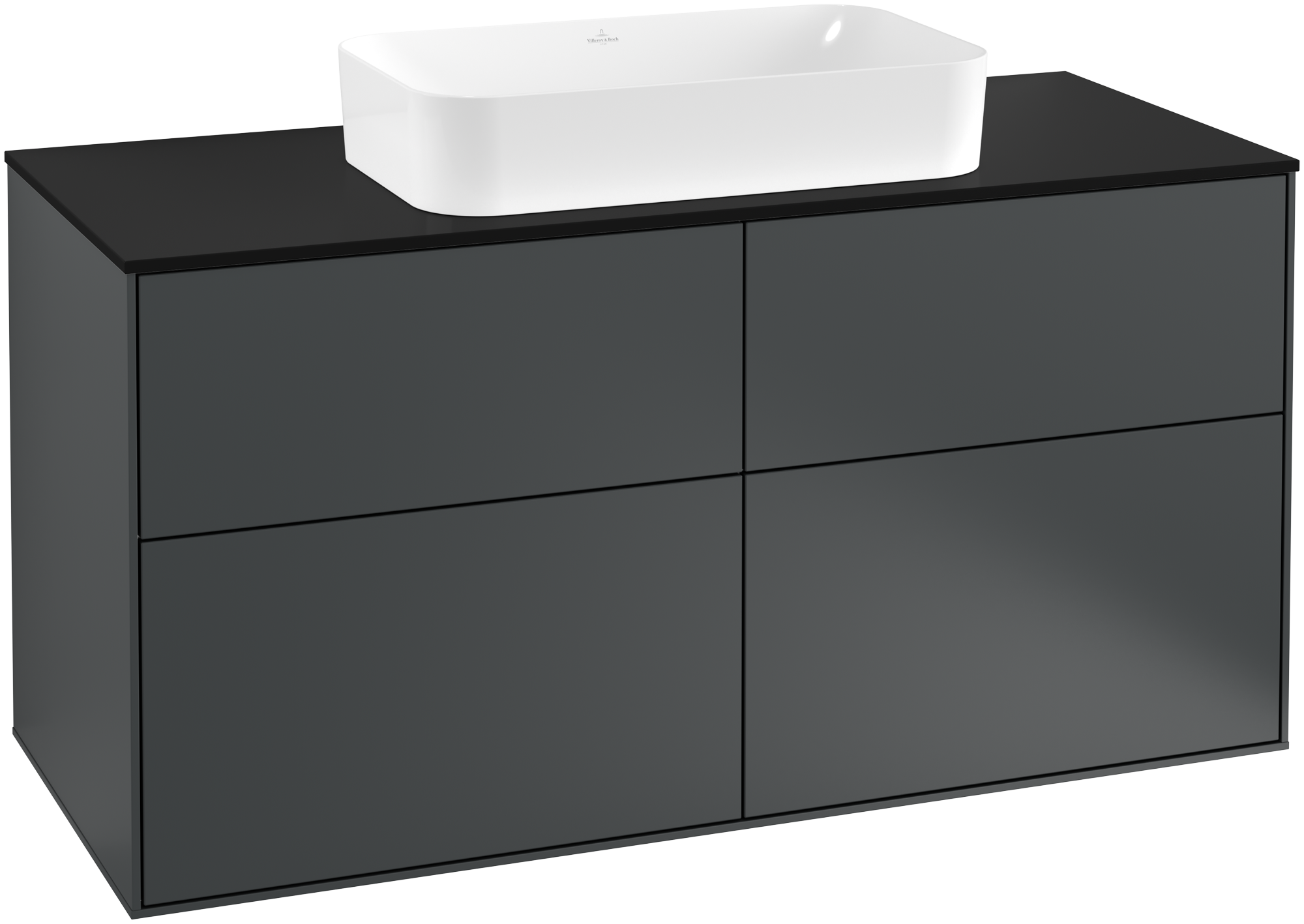 Villeroy & Boch Finion Vanity unit, with lighting, 4 pull-out compartments, 1200x603x501mm, Body: Midnight Blue Matt Lacquer, Front: Midnight Blue Matt Lacquer, Cover plate: Glass Black Matt