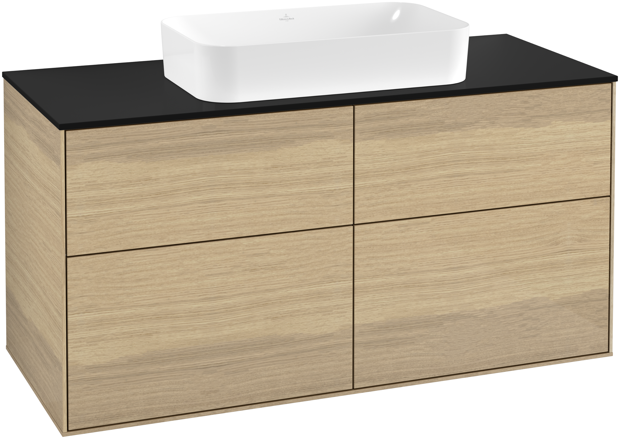 Villeroy & Boch Finion Vanity unit, with lighting, 4 pull-out compartments, 1200x603x501mm, Body: Oak Veneer, Front: Oak Veneer, Cover plate: Glass Black Matt