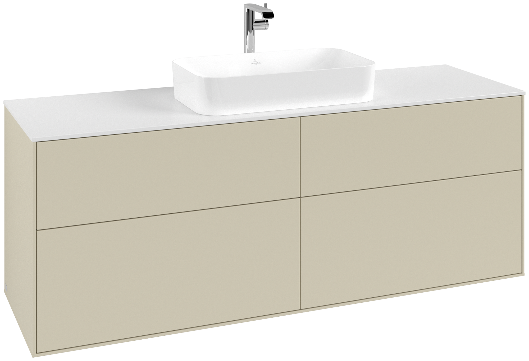 Villeroy & Boch Finion Waschbeckenunterschrank, mit Beleuchtung, 4 Auszüge, 1600x603x501mm, Korpus: Silk Grey Matt Lacquer, Front: Silk Grey Matt Lacquer, Abdeckplatte: Glass White Matt