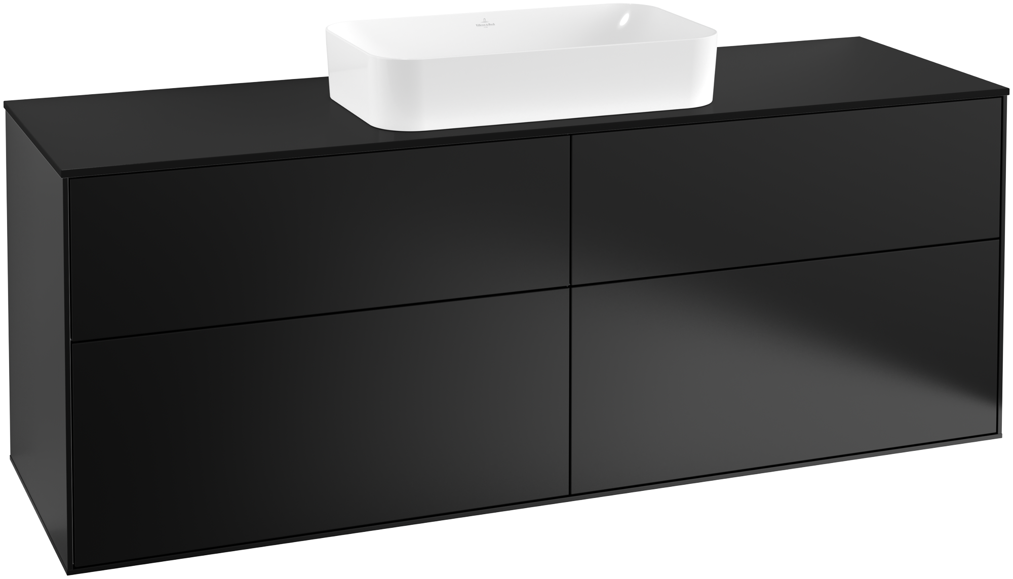 Villeroy & Boch Finion Waschbeckenunterschrank, mit Beleuchtung, 4 Auszüge, 1600x603x501mm, Korpus: Black Matt Lacquer, Front: Black Matt Lacquer, Abdeckplatte: Glass Black Matt