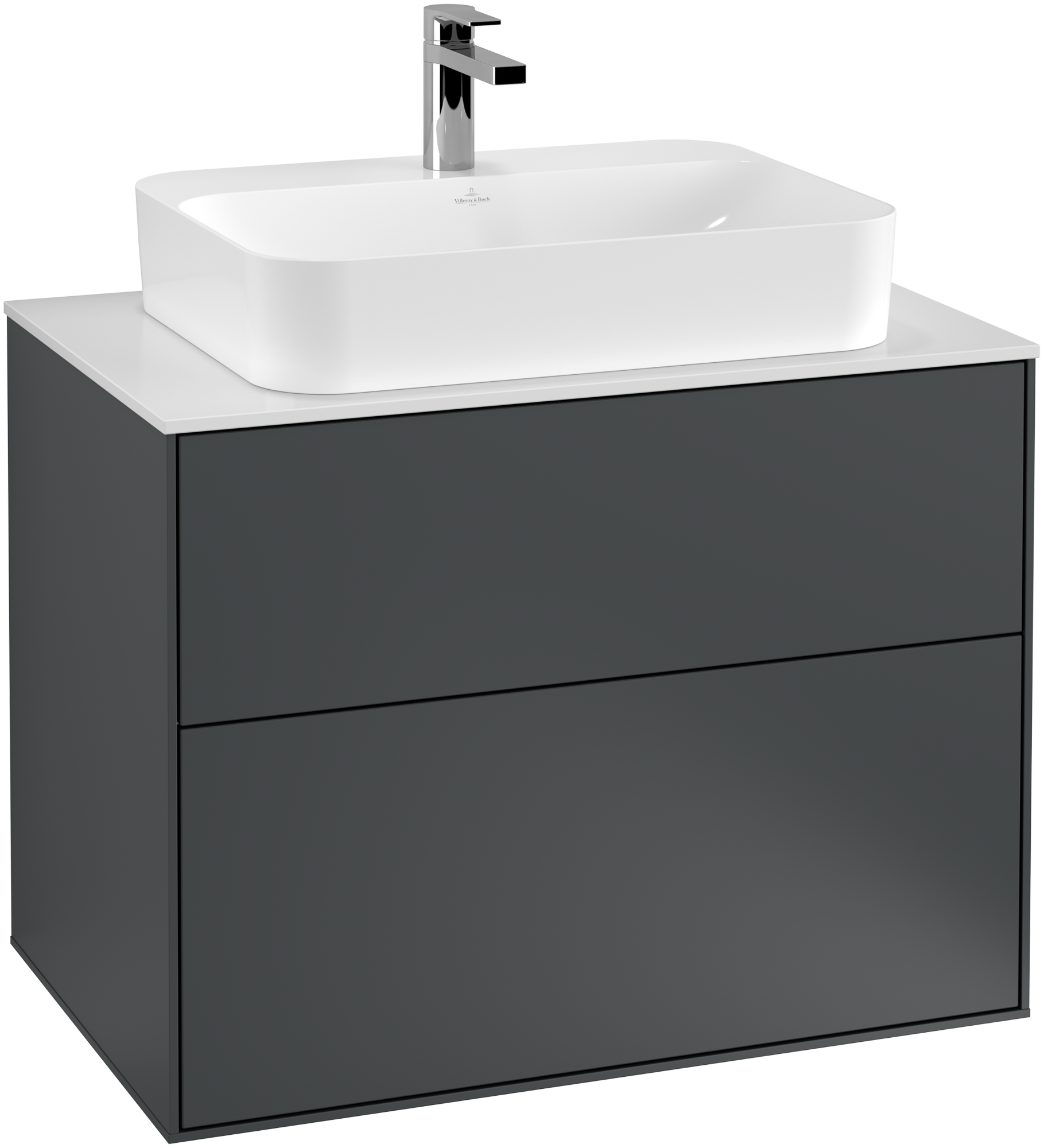 Villeroy & Boch Finion Meuble sous plan, avec éclairage, 2 tiroirs sur rails, 800x603x501mm, Caisson: Midnight Blue Matt Lacquer, Façade: Midnight Blue Matt Lacquer, Plaque de recouvrement: Glass White Matt